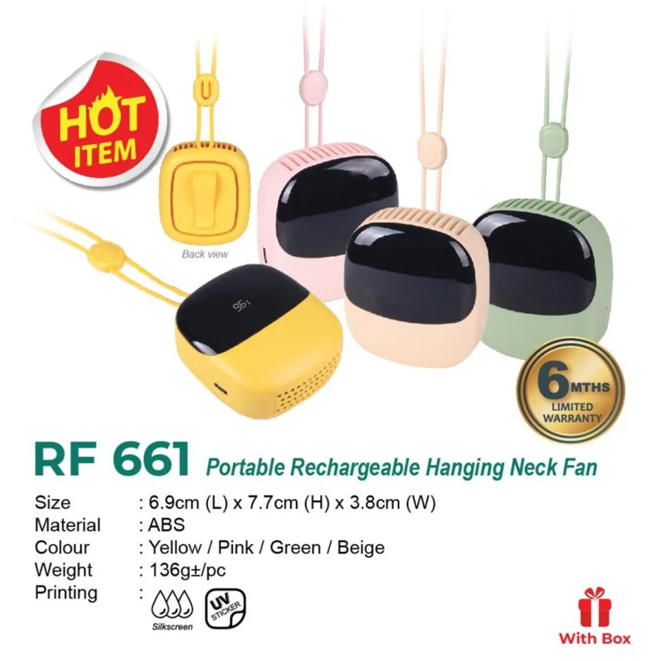 RF 661 Portable Rechargeable Hanging Neck Fan