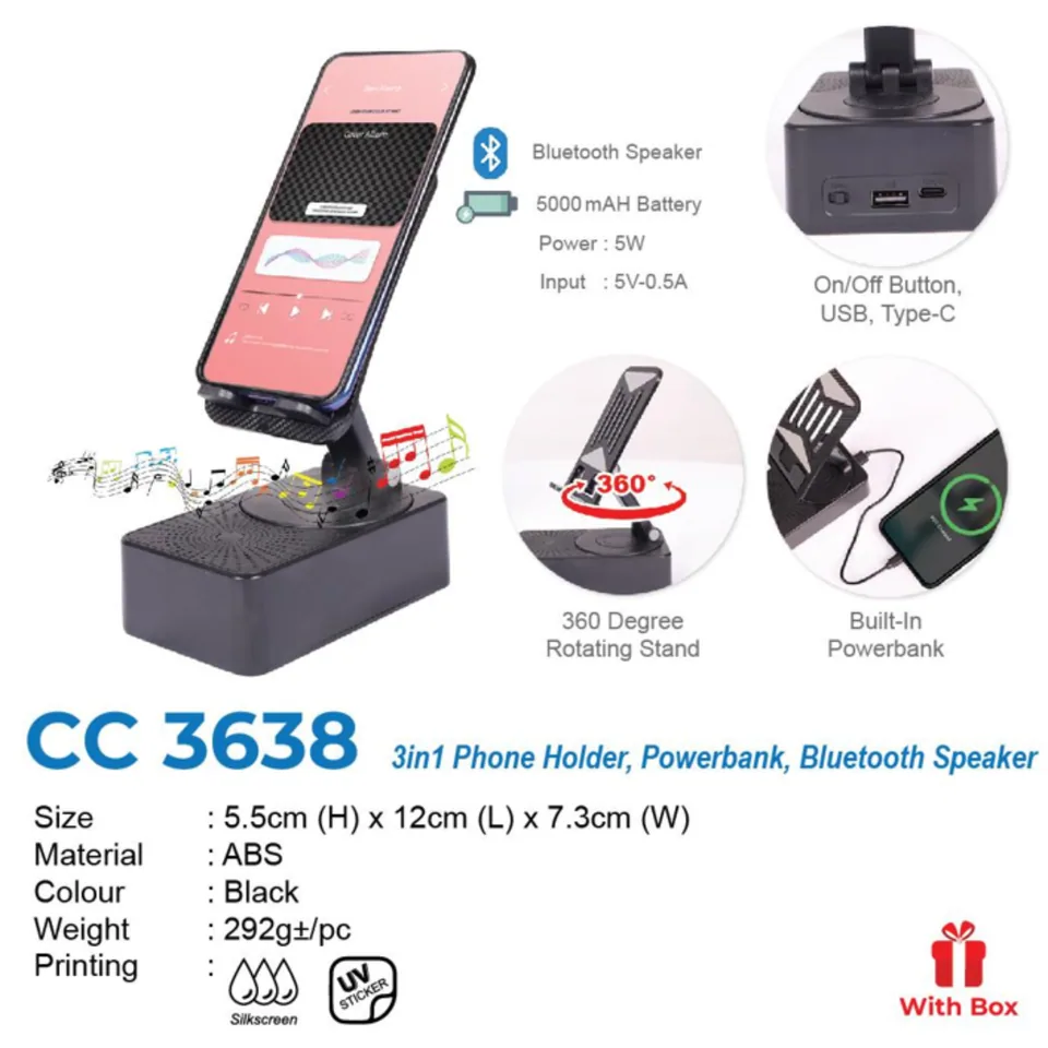 CC 3638 (3 in 1 Phone Holder, Powerbank, Bluetooth Speaker)
