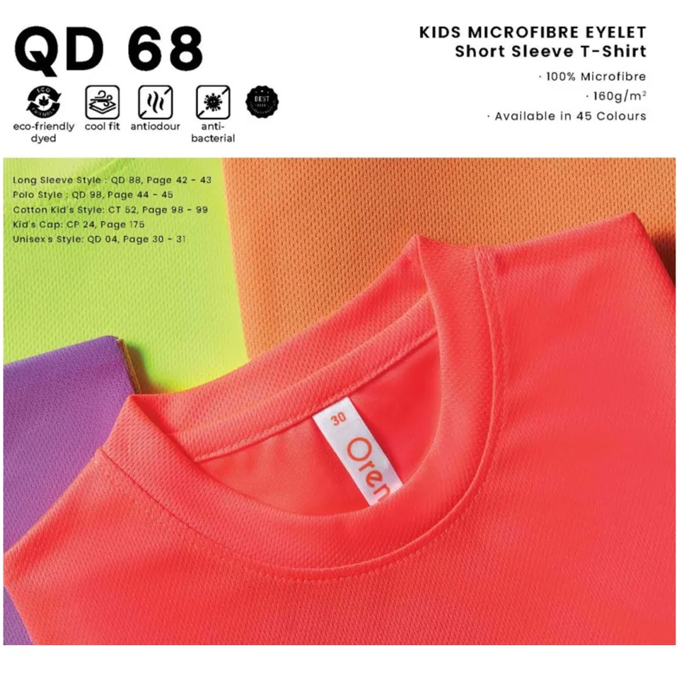QD 68 KIDS MICROFIBRE EYELET Short Sleeve T-Shirt