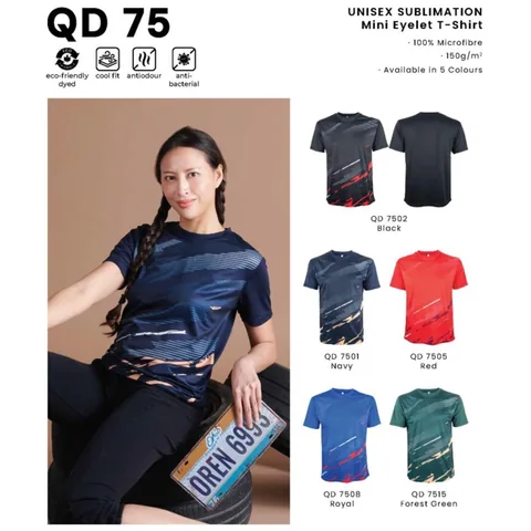 QD 75 UNISEX SUBLIMATION Mini Eyelet T-Shirt