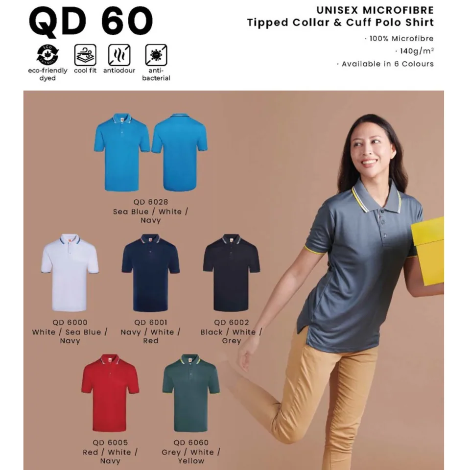 QD 60 UNISEX MICROFIBRE Tipped Collar & Cuff Polo Shirt