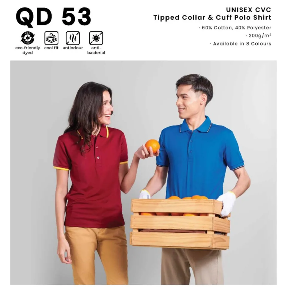QD 53 UNISEX CVC Tipped Collar & Cuff Polo Shirt