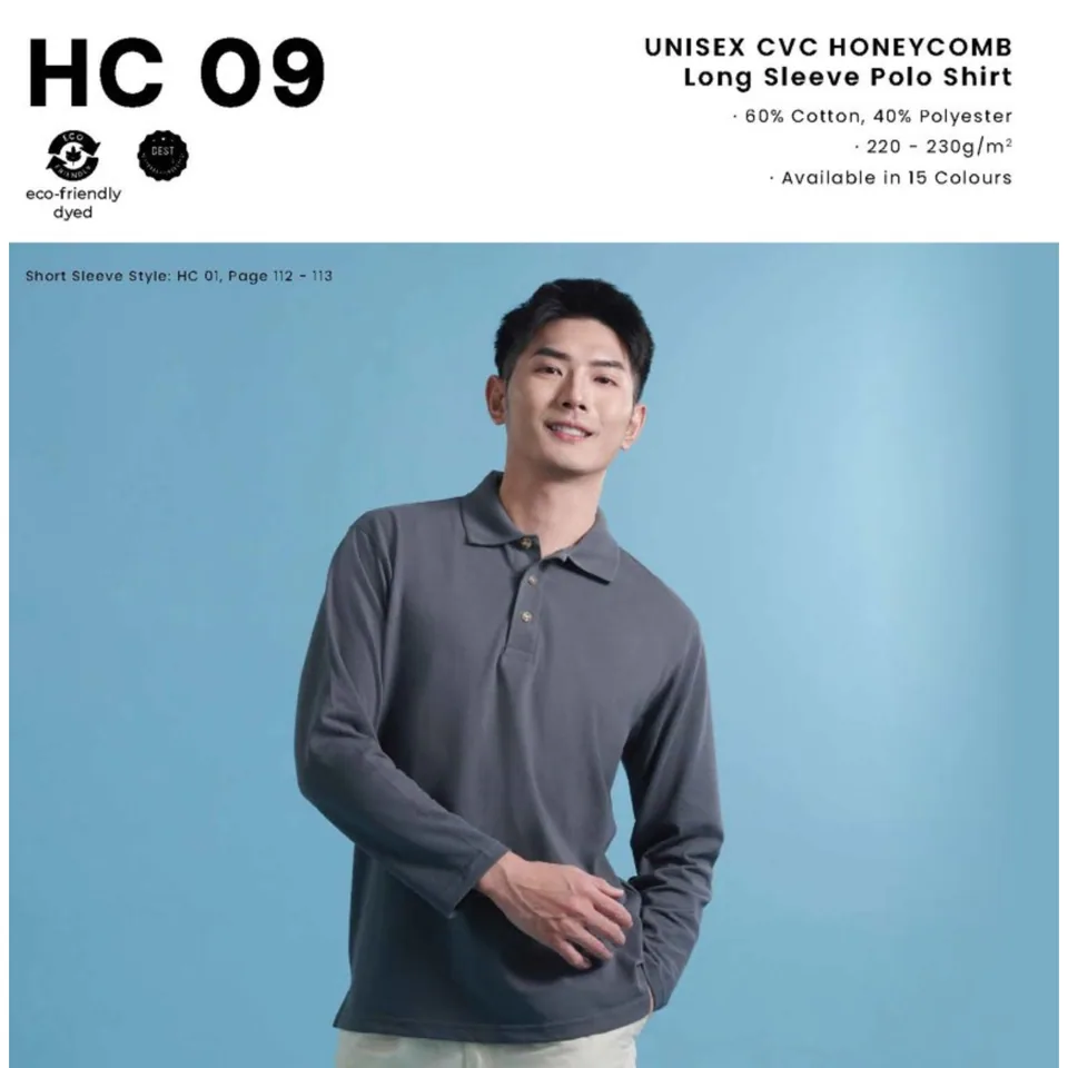 HC 09 UNISEX CVC HONEYCOMB Long Sleeve Polo Shirt