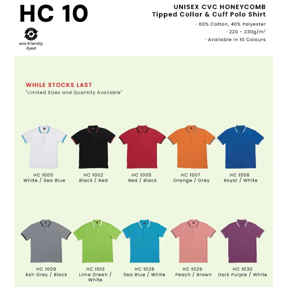 HC 10 UNISEX CVC HONEYCOMB Tipped Collar & Cuff Polo Shirt