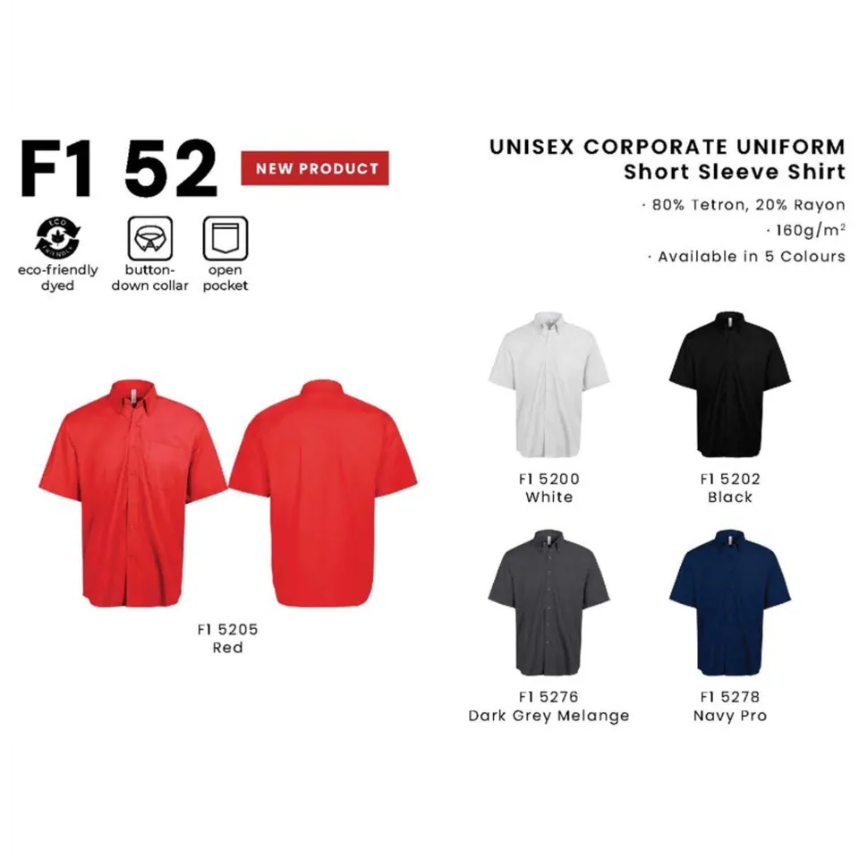 F1 52 UNISEX CORPORATE UNIFORM Short Sleeve Shirt