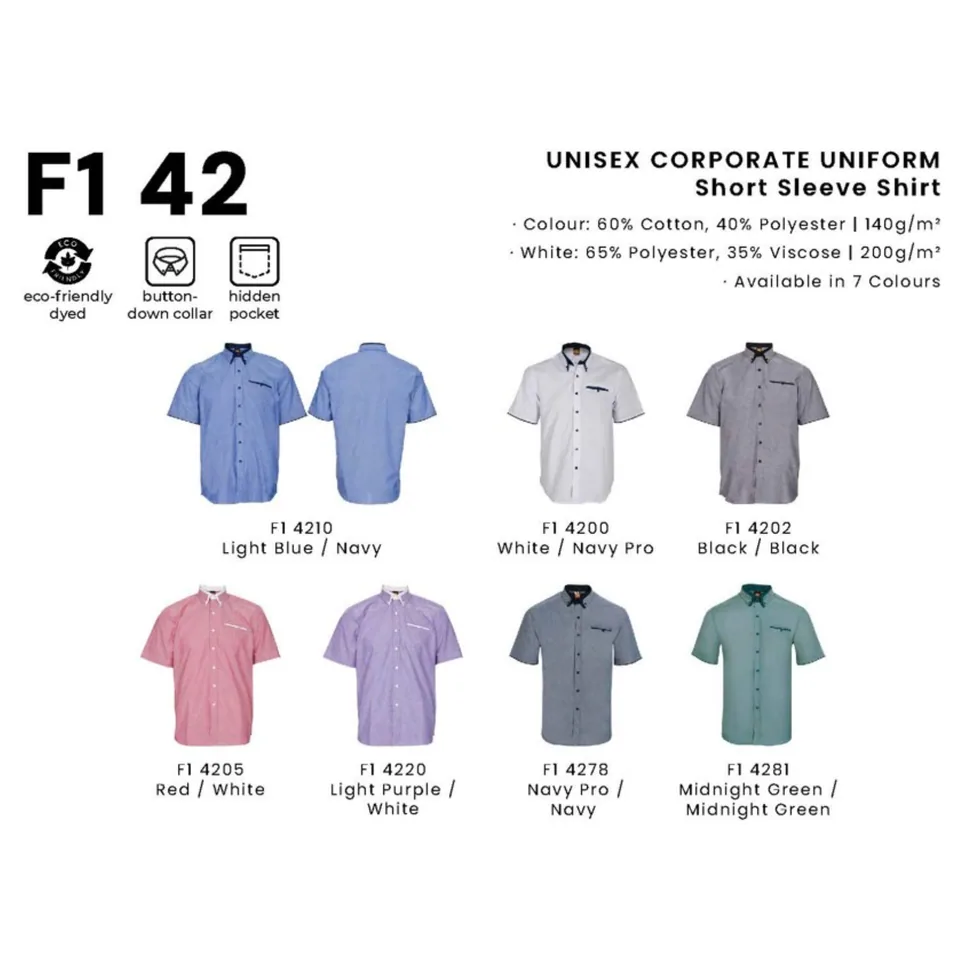 F1 42 UNISEX CORPORATE UNIFORM Short Sleeve Shirt