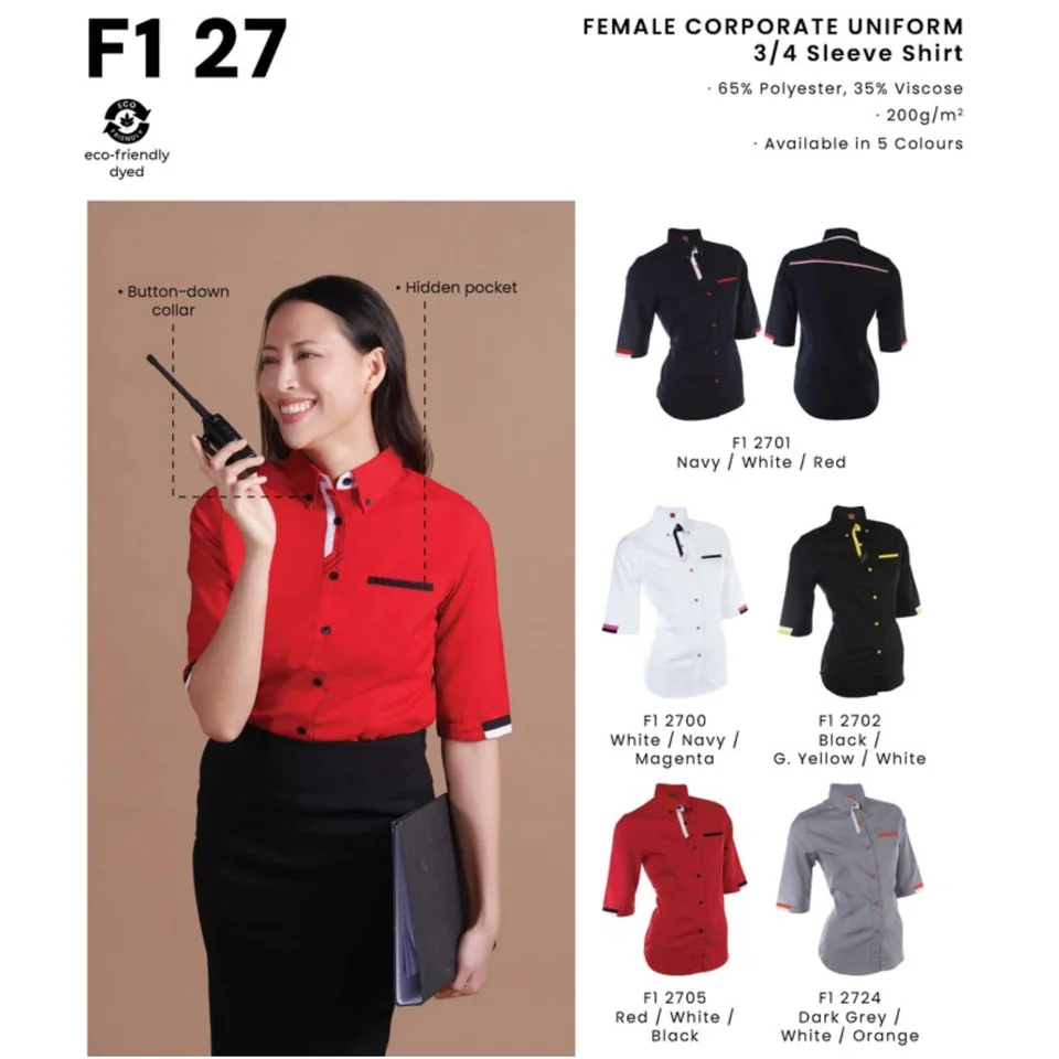 F1 27 FEMALE CORPORATE UNIFORM 3/4 Sleeve Shirt