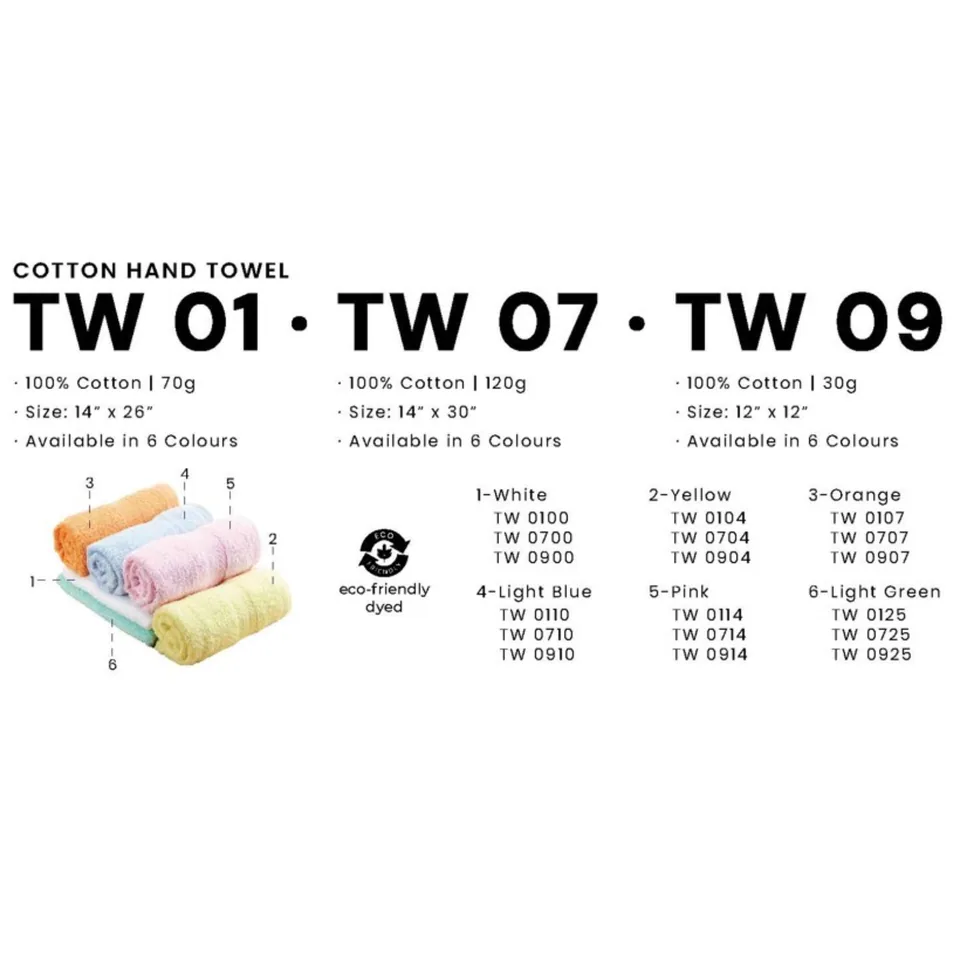 TW 01, 07, 09 COTTON HAND TOWEL