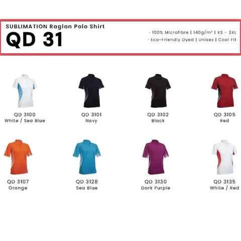 QD 31 SUBLIMATION Raglan Polo Shirt