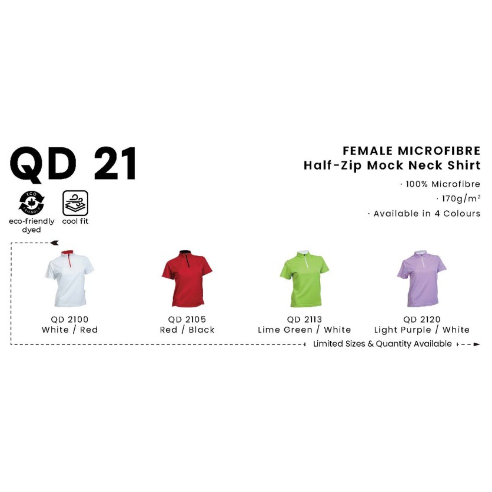 QD 21 FEMALE MIROFIBRE Half-Zip Mock Neck Shirt