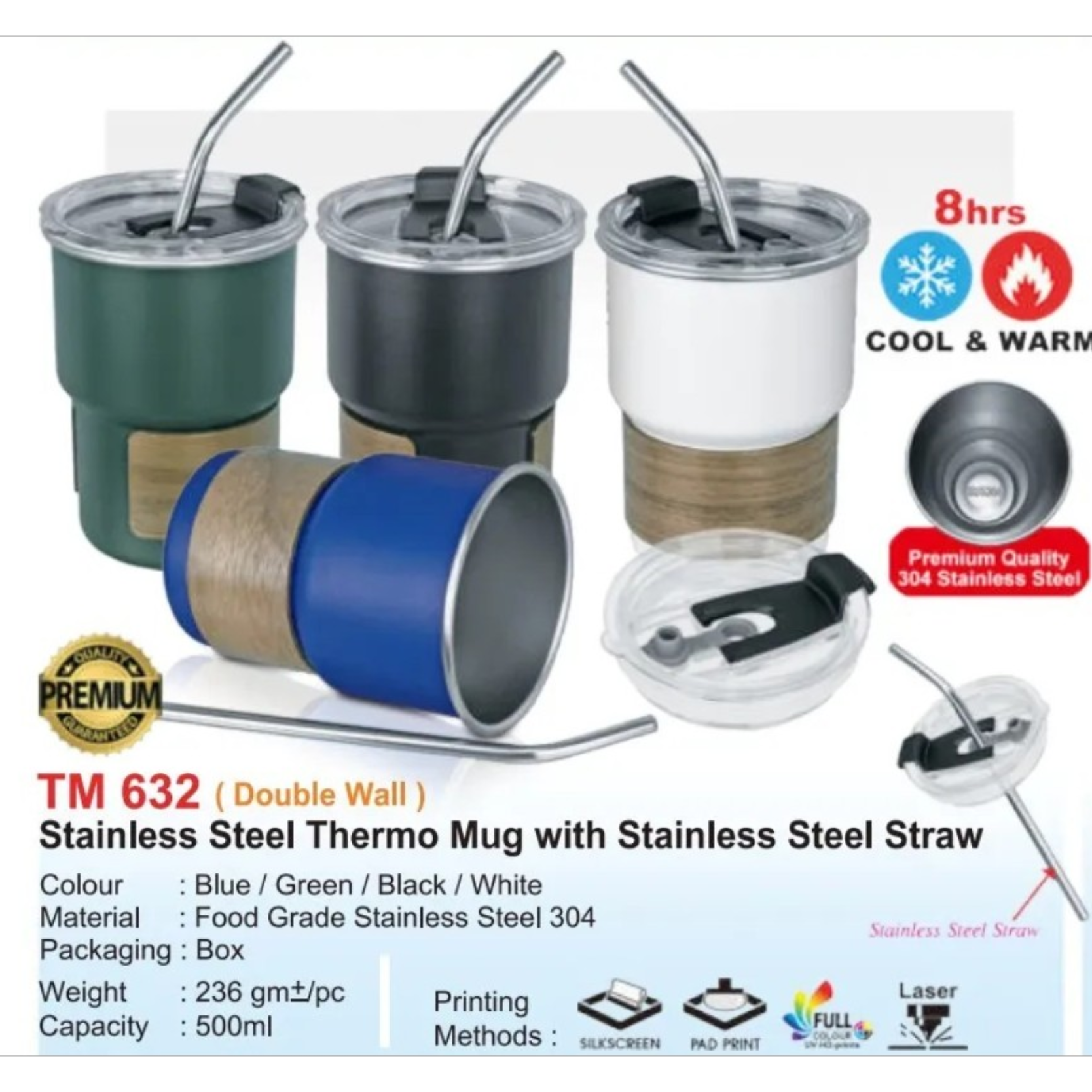 TM 632 Stainless Steel Thermo Mug with Stainless Steel Straw