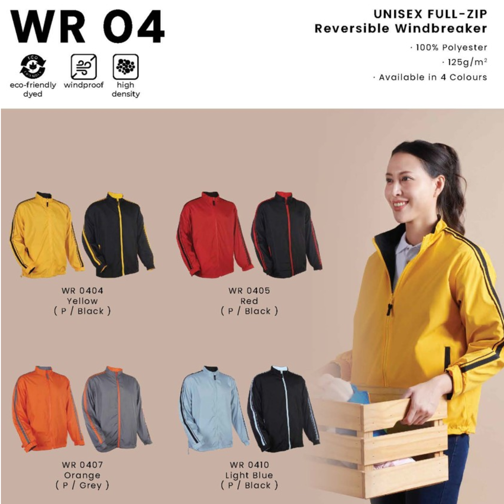 WR 04 UNISEX FULL-ZIP Reversible Windbreaker