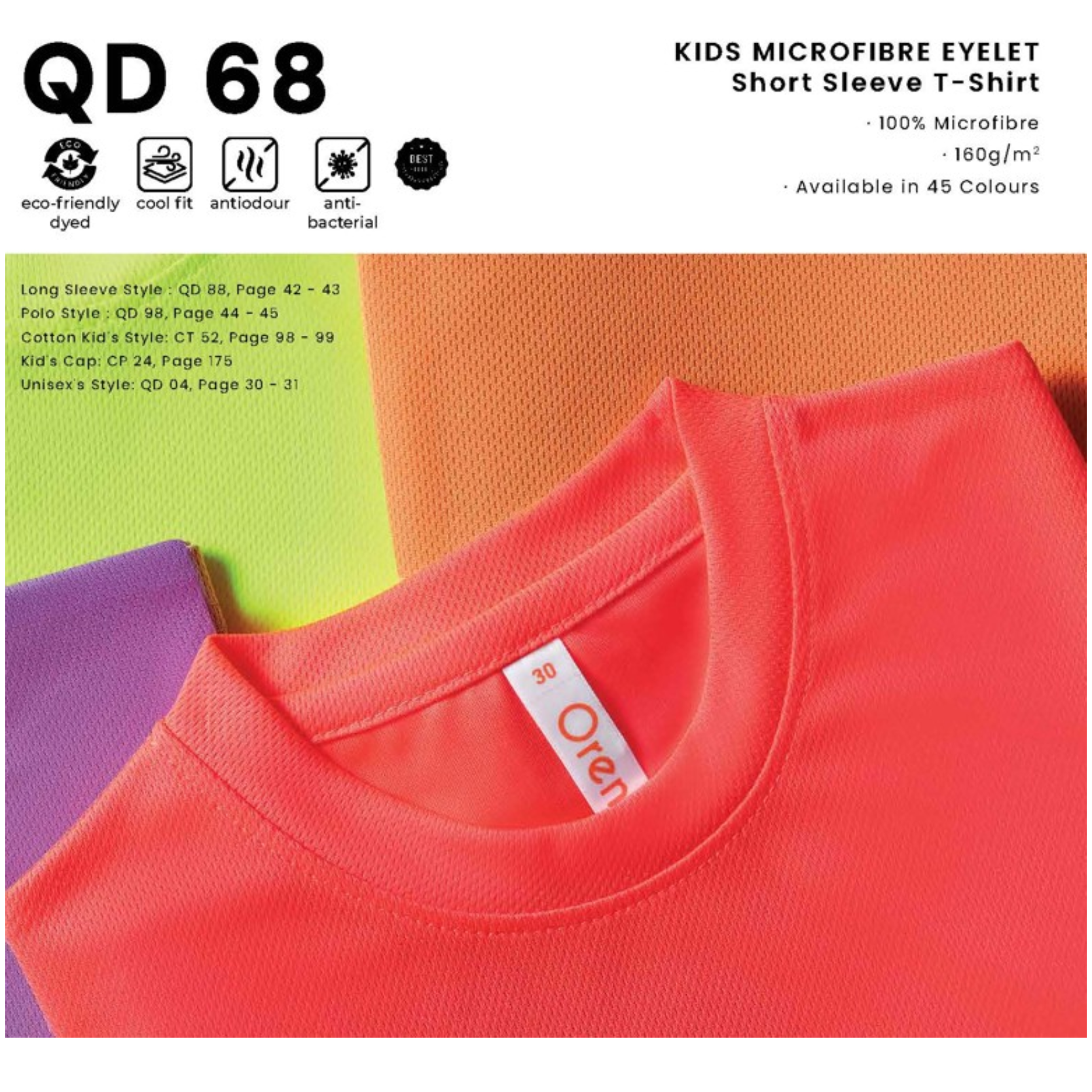 QD 68 KIDS MICROFIBRE EYELET Short Sleeve T-Shirt