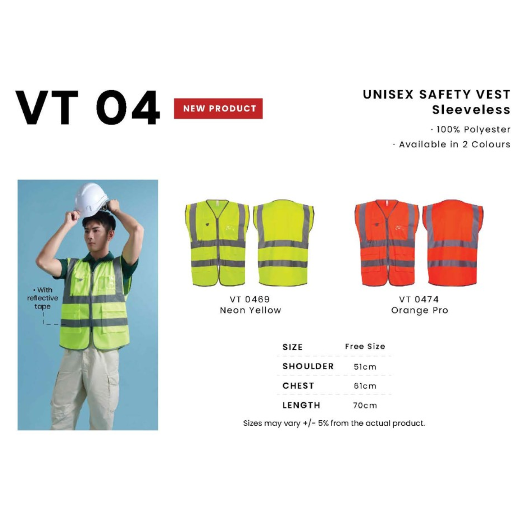 VT 04 UNISEX SAFETY VEST Sleeveless