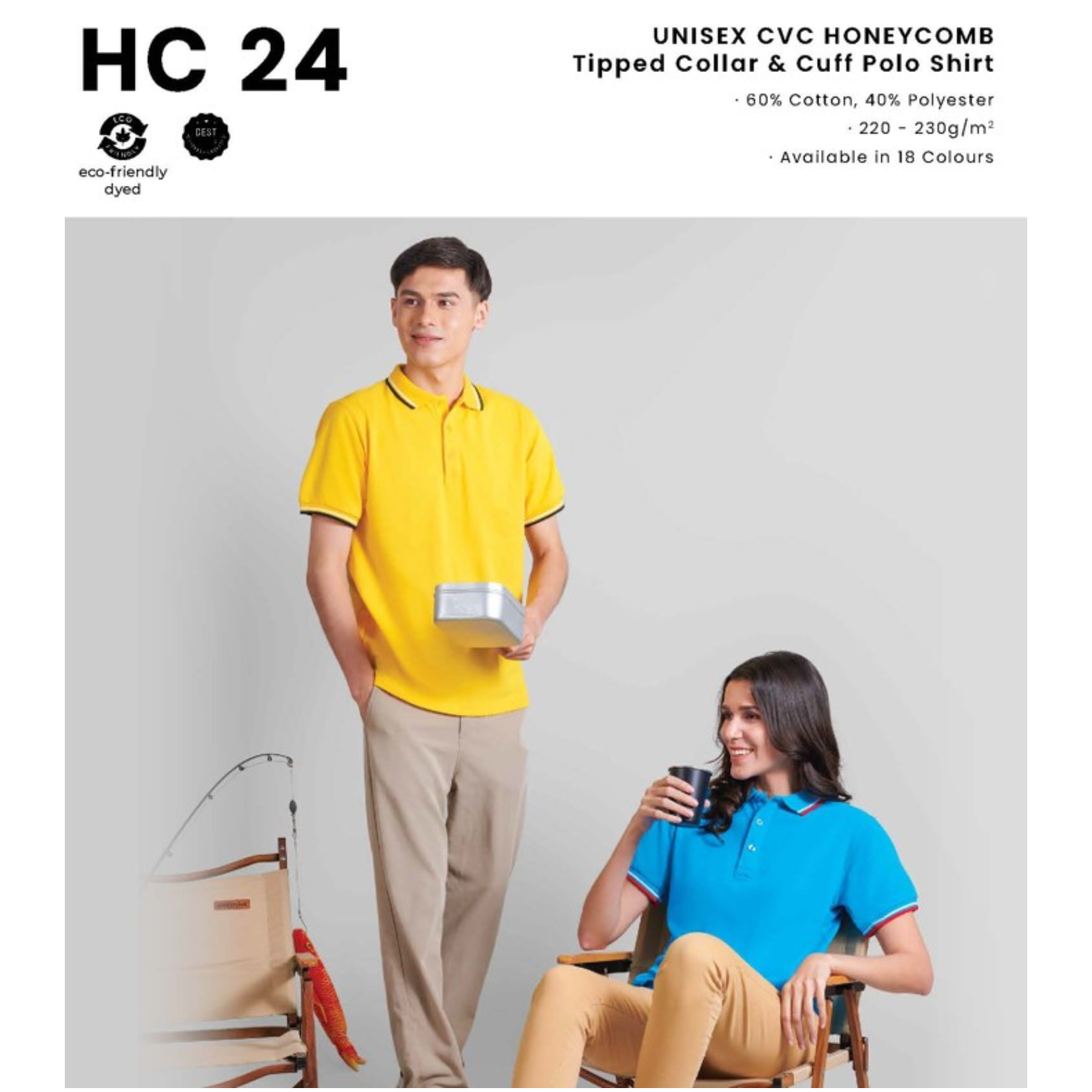 HC 24 UNISEX CVC HONEYCOMB Tipped Collar & Cuff Polo Shirt