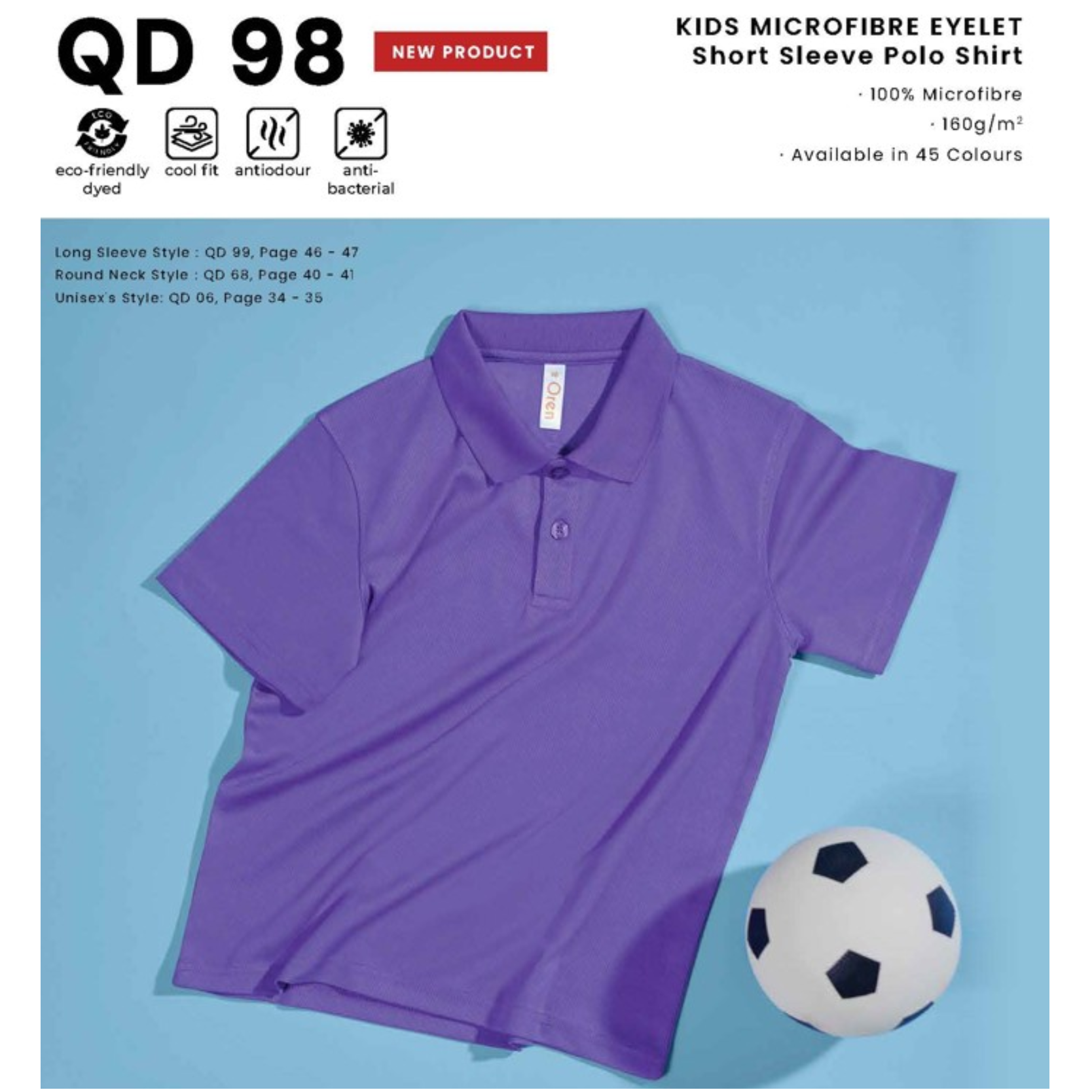 QD 98 KIDS MICROFIBRE EYELET Short Sleeve Polo Shirt