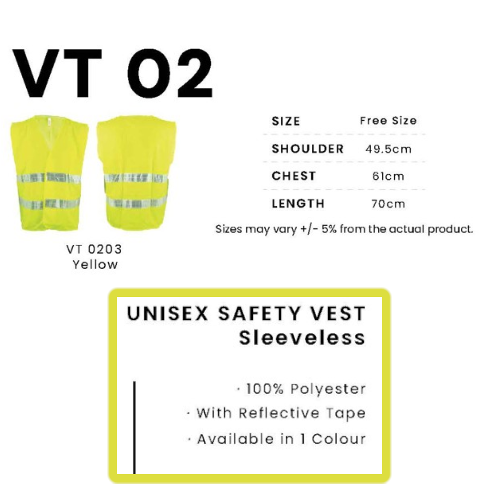 VT 02 UNISEX SAFETY VEST Sleeveless