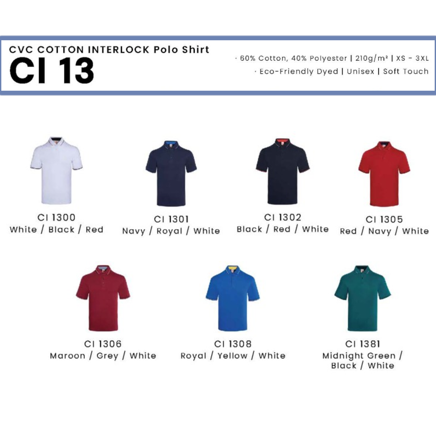 CI 13 CVC COTTON INTERLOCK Polo Shirt