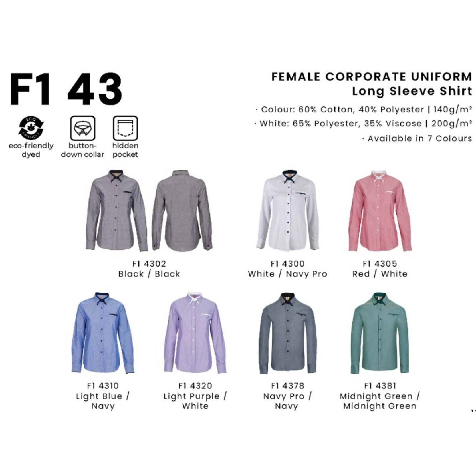 F1 43 FEMALE CORPORATE UNIFORM Long Sleeve Shirt