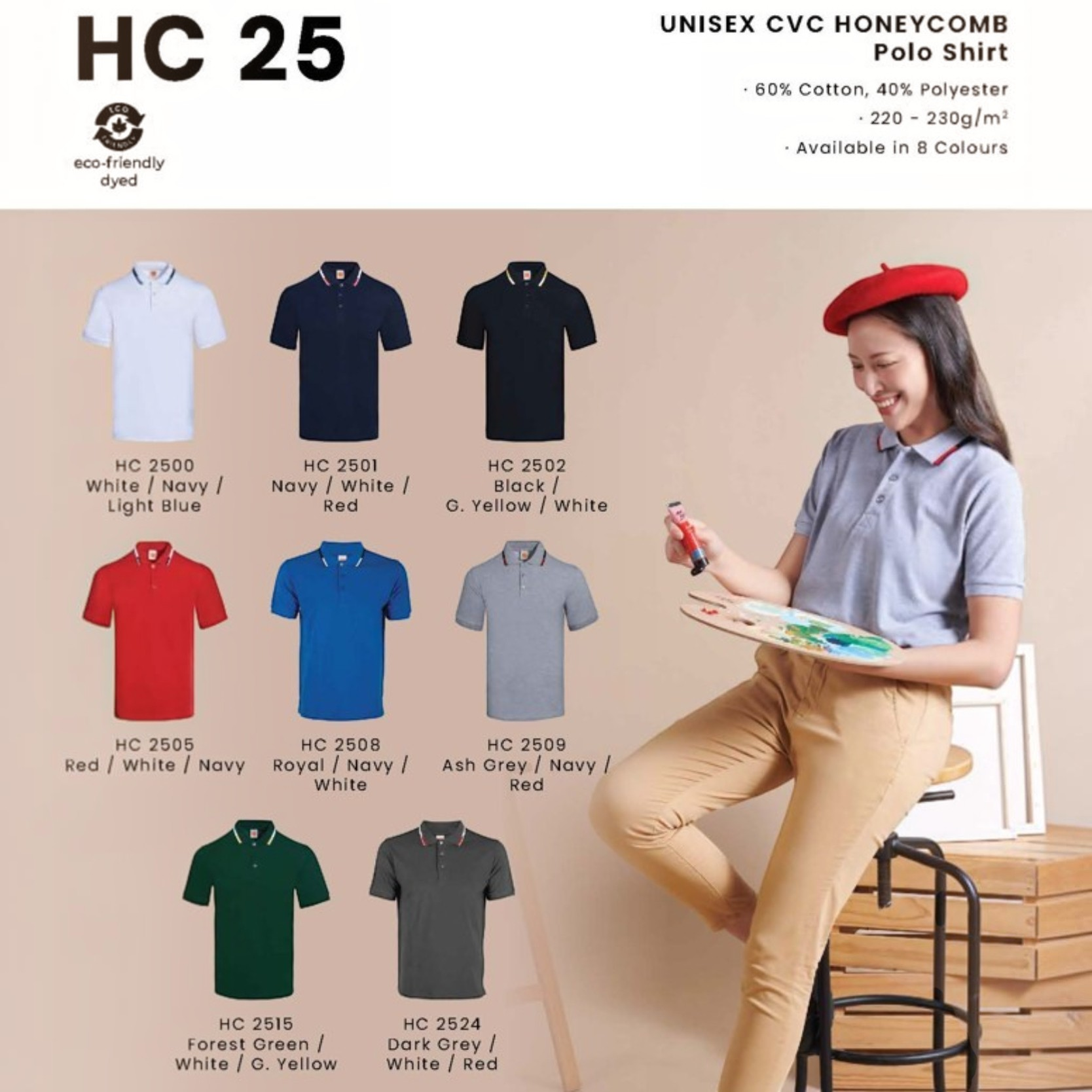 HC 25 UNISEX CVC HONEYCOMB Polo Shirt