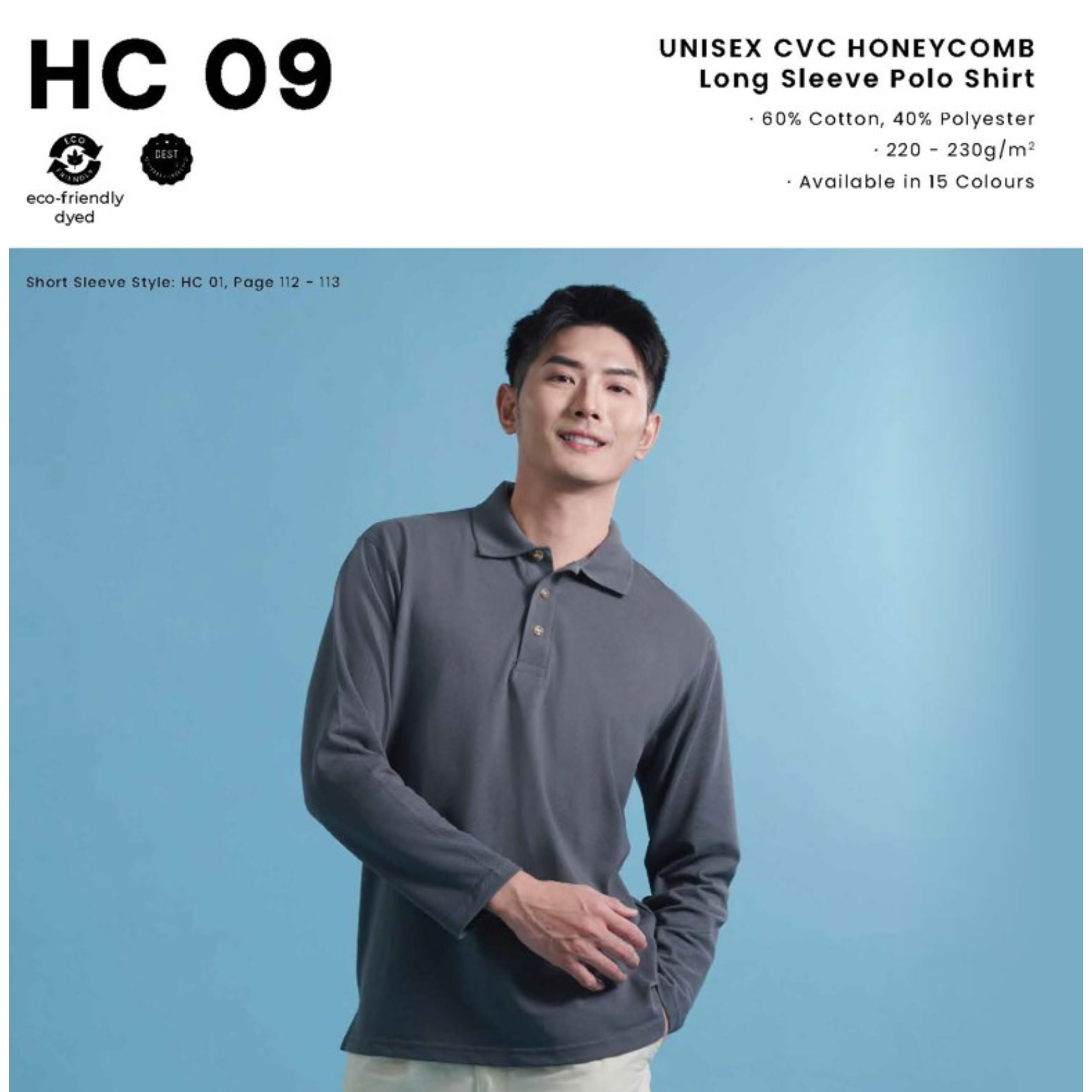 HC 09 UNISEX CVC HONEYCOMB Long Sleeve Polo Shirt