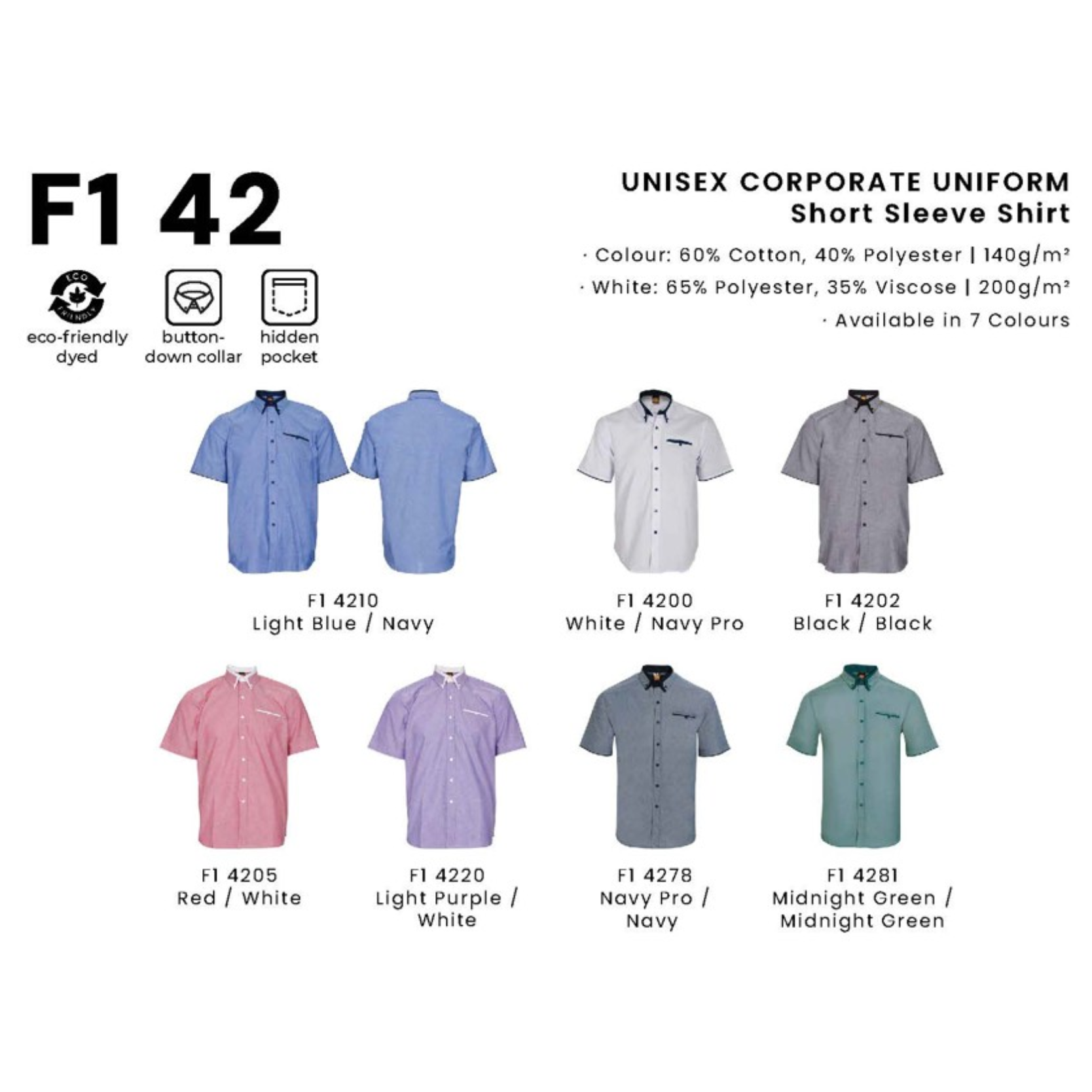 F1 42 UNISEX CORPORATE UNIFORM Short Sleeve Shirt