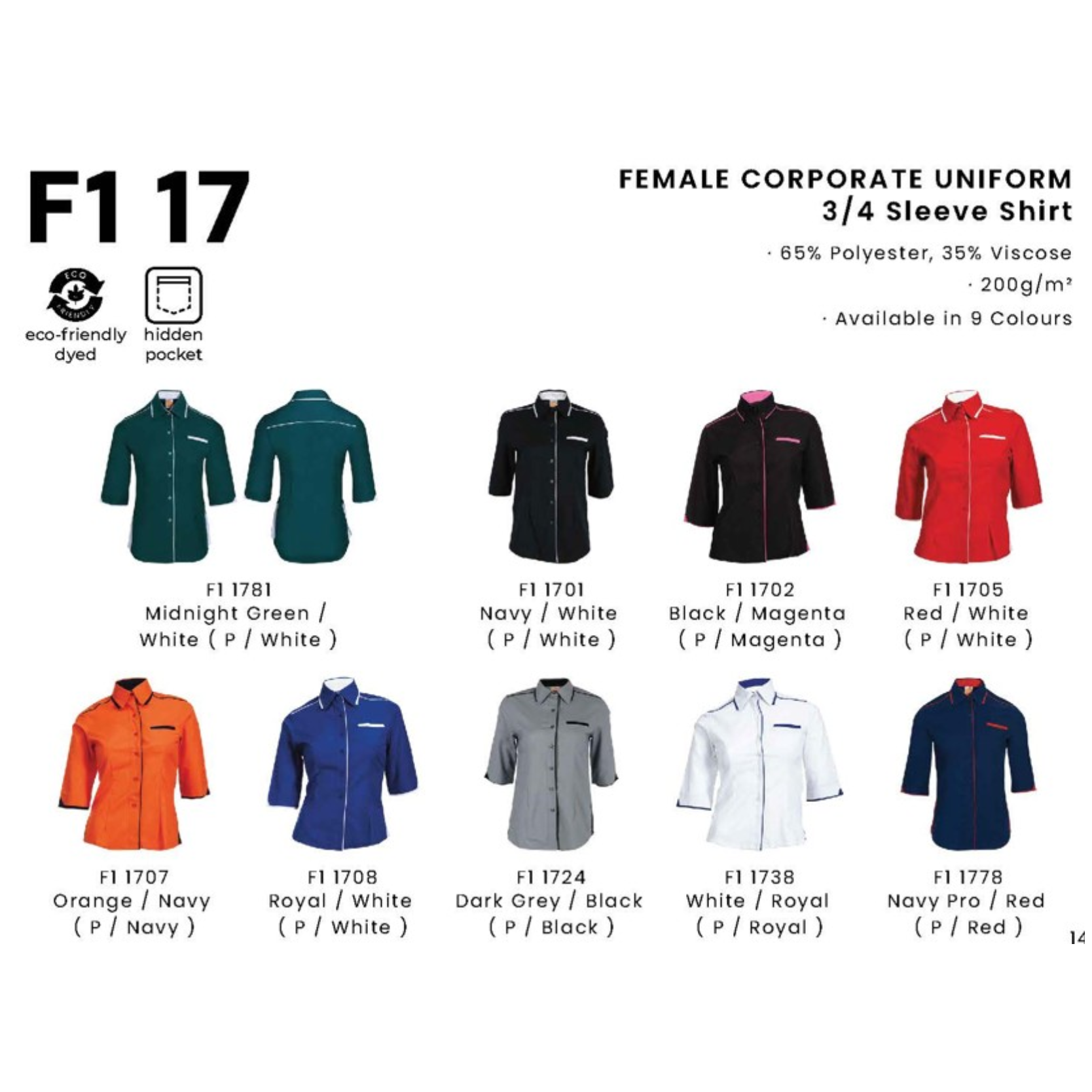 F1 17 FEMALE CORPORATE UNIFORM 3/4 Sleeve Shirt