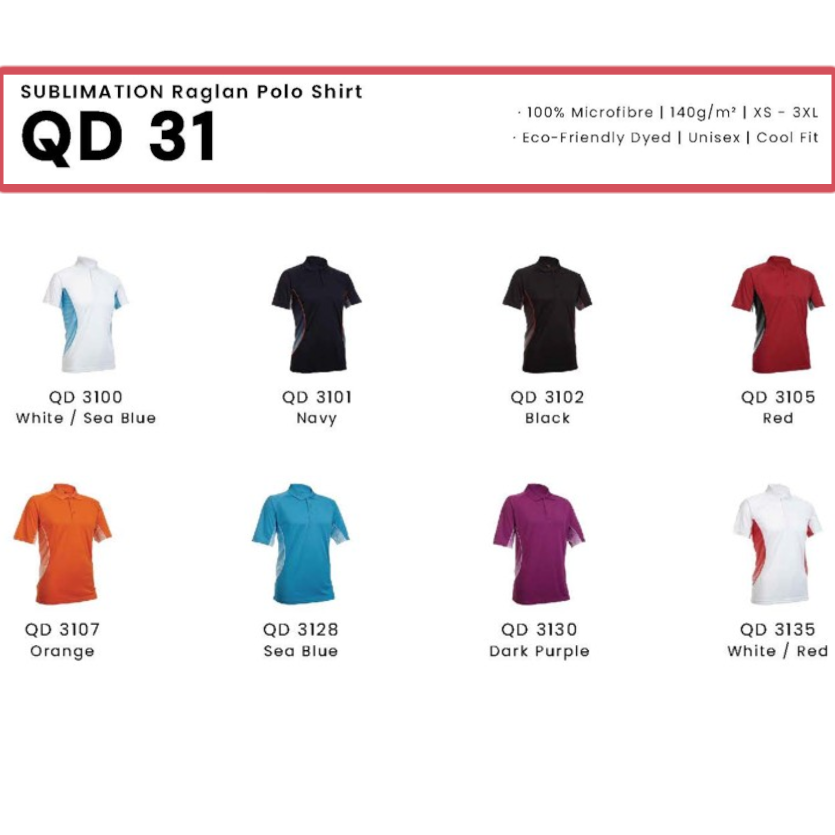 QD 31 SUBLIMATION Raglan Polo Shirt
