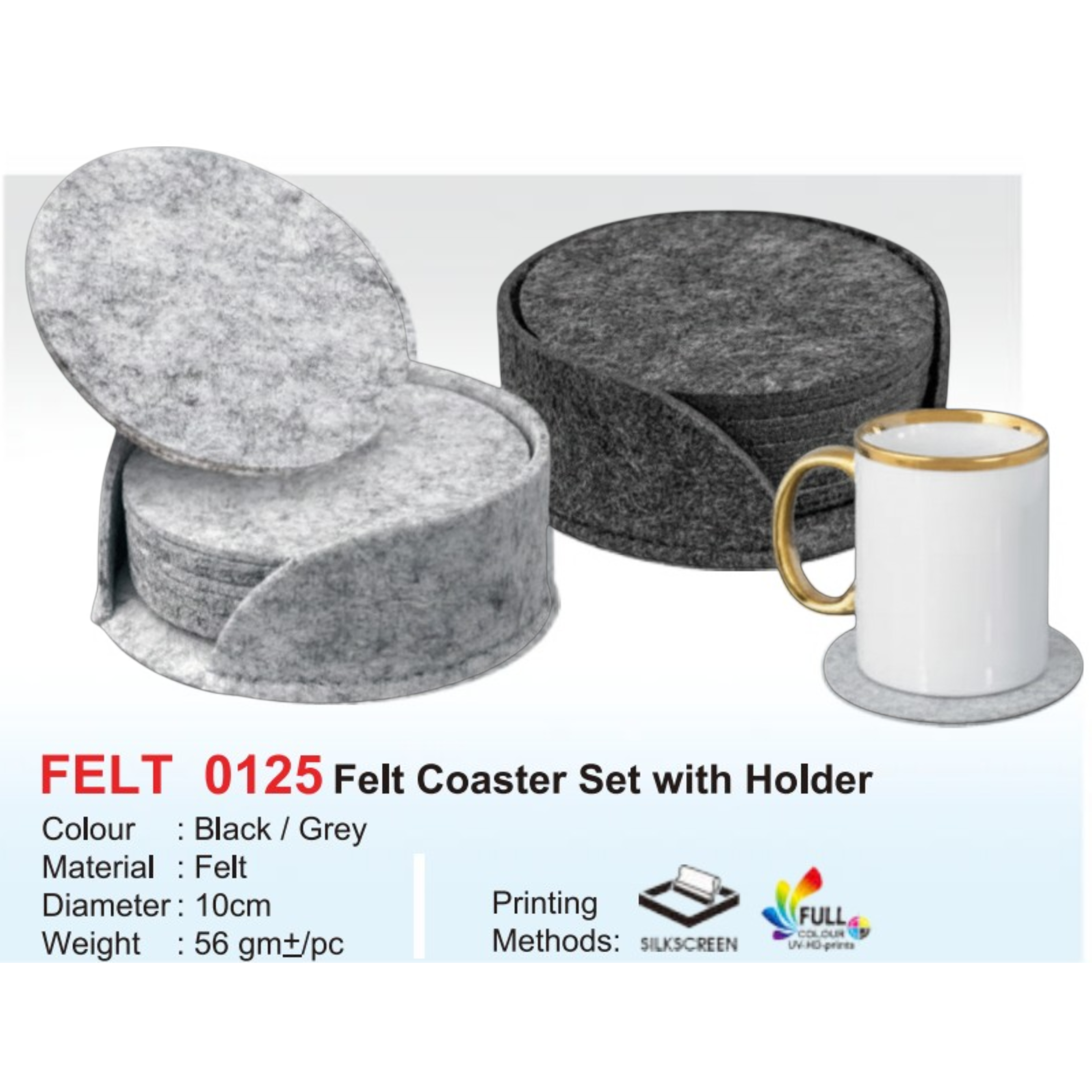 FELT 0125 Felt Coaster Set with Holder