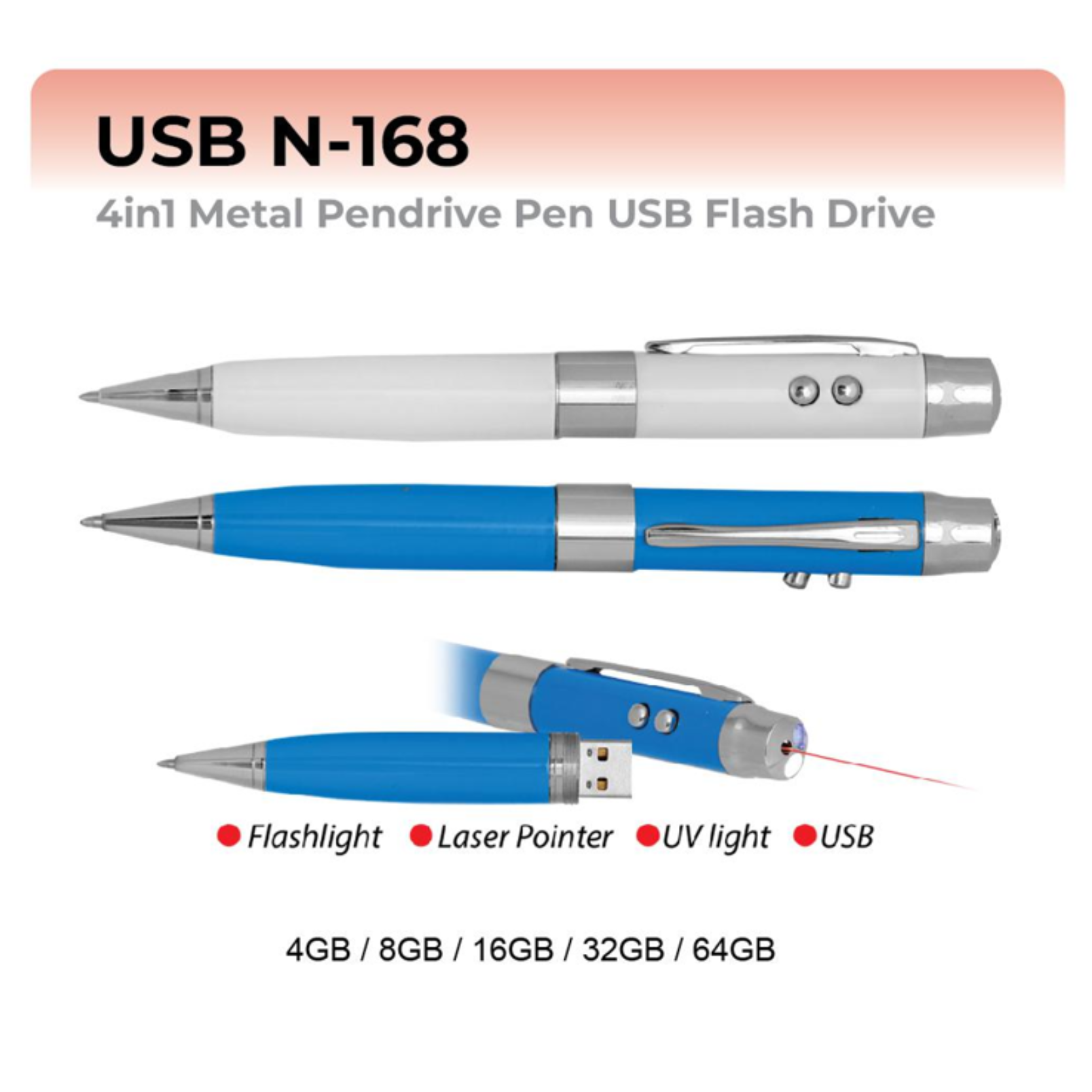 USB N-168 (4 in 1 Metal Pendrive Pen USB Flash Drive)