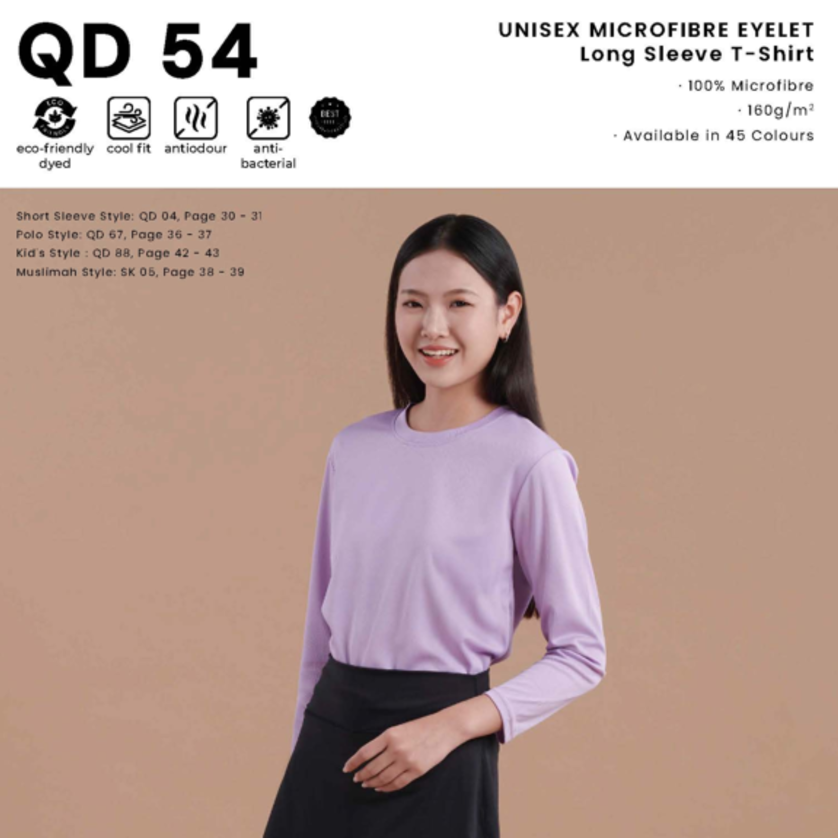QD 54 UNISEX MICROFIBRE EYELET Long Sleeve T-Shirt