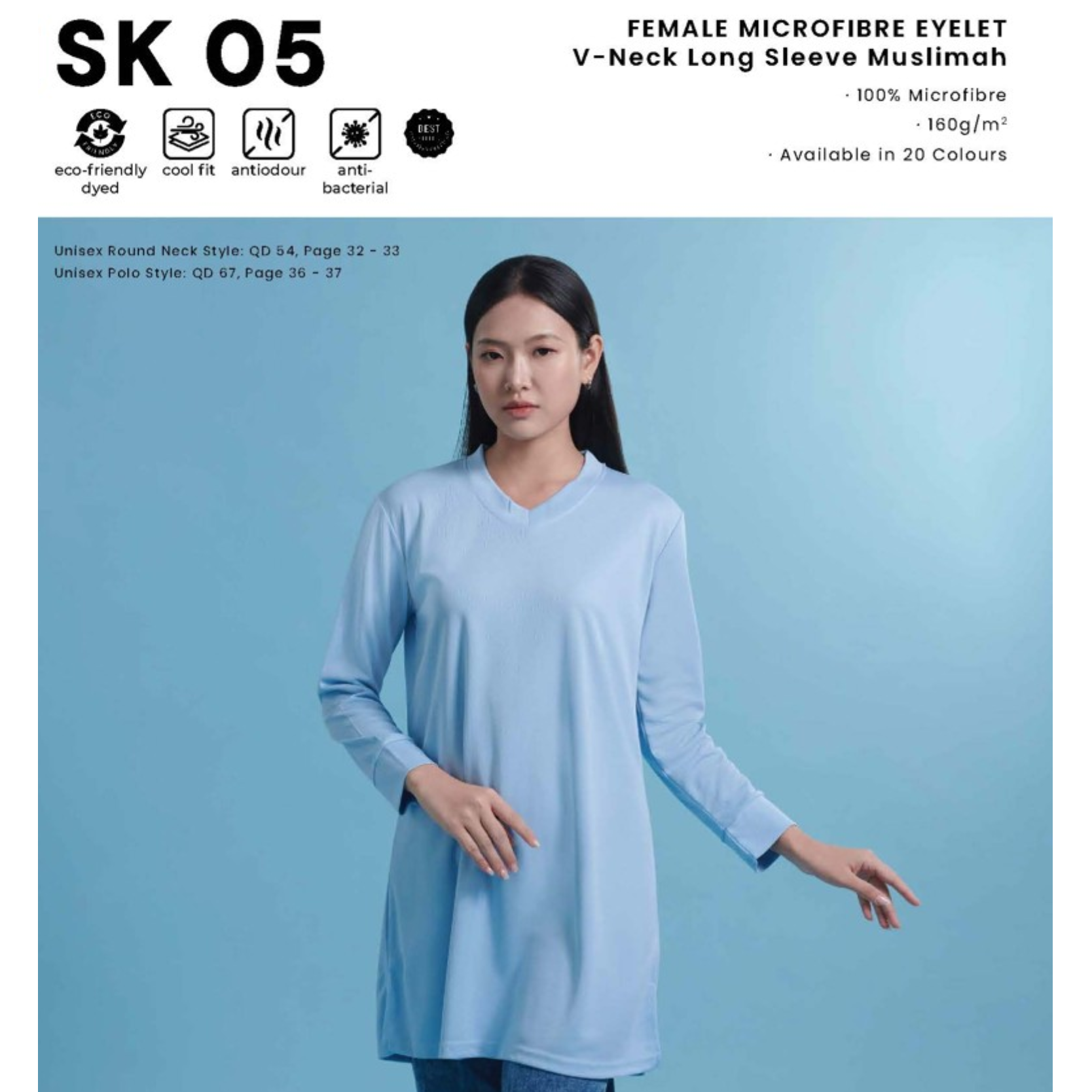 SK 05 FEMALE MIROFIBRE EYELET V-Neck Long Sleeve Muslimah