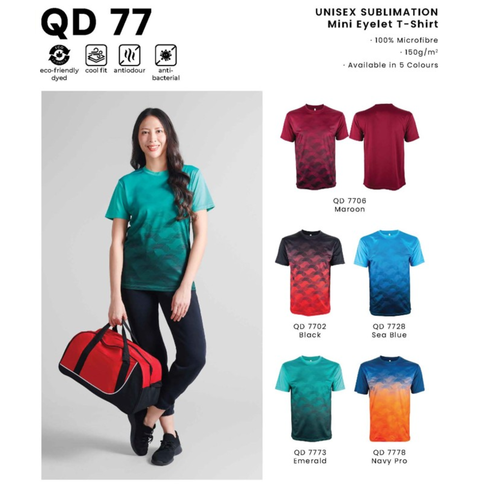 QD 77 UNISEX SUBLIMATION Mini Eyelet T-Shirt