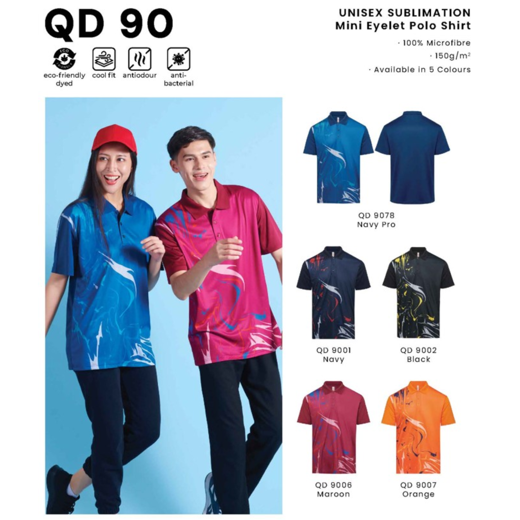 QD 90 UNISEX SUBLIMATION Mini Eyelet Polo Shirt