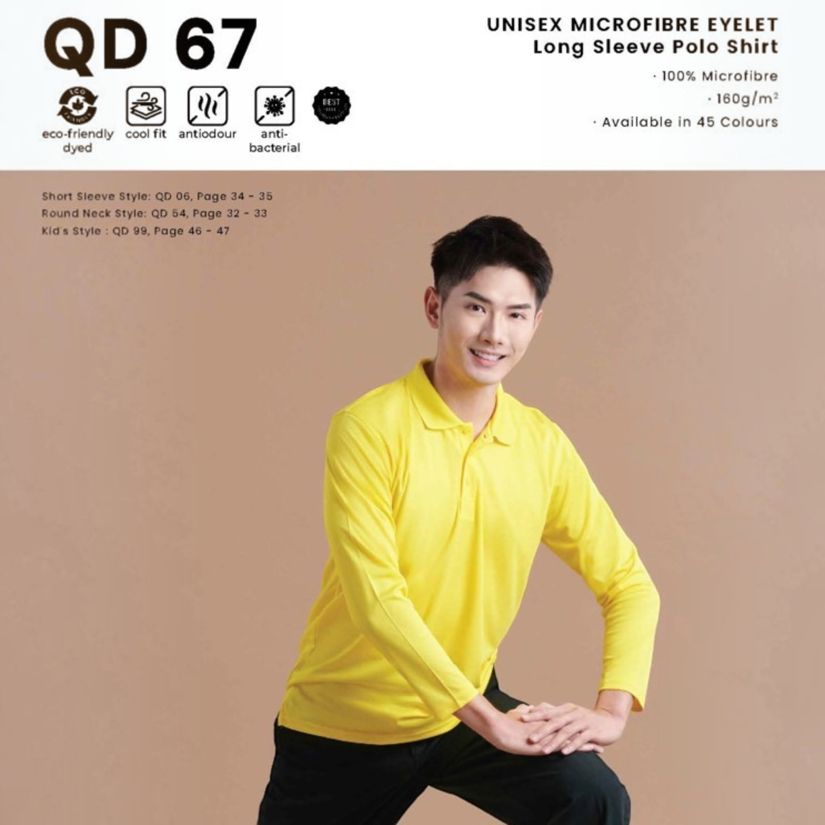 QD 67 UNISEX MICROFIBRE EYELET Long Sleeve Polo Shirt