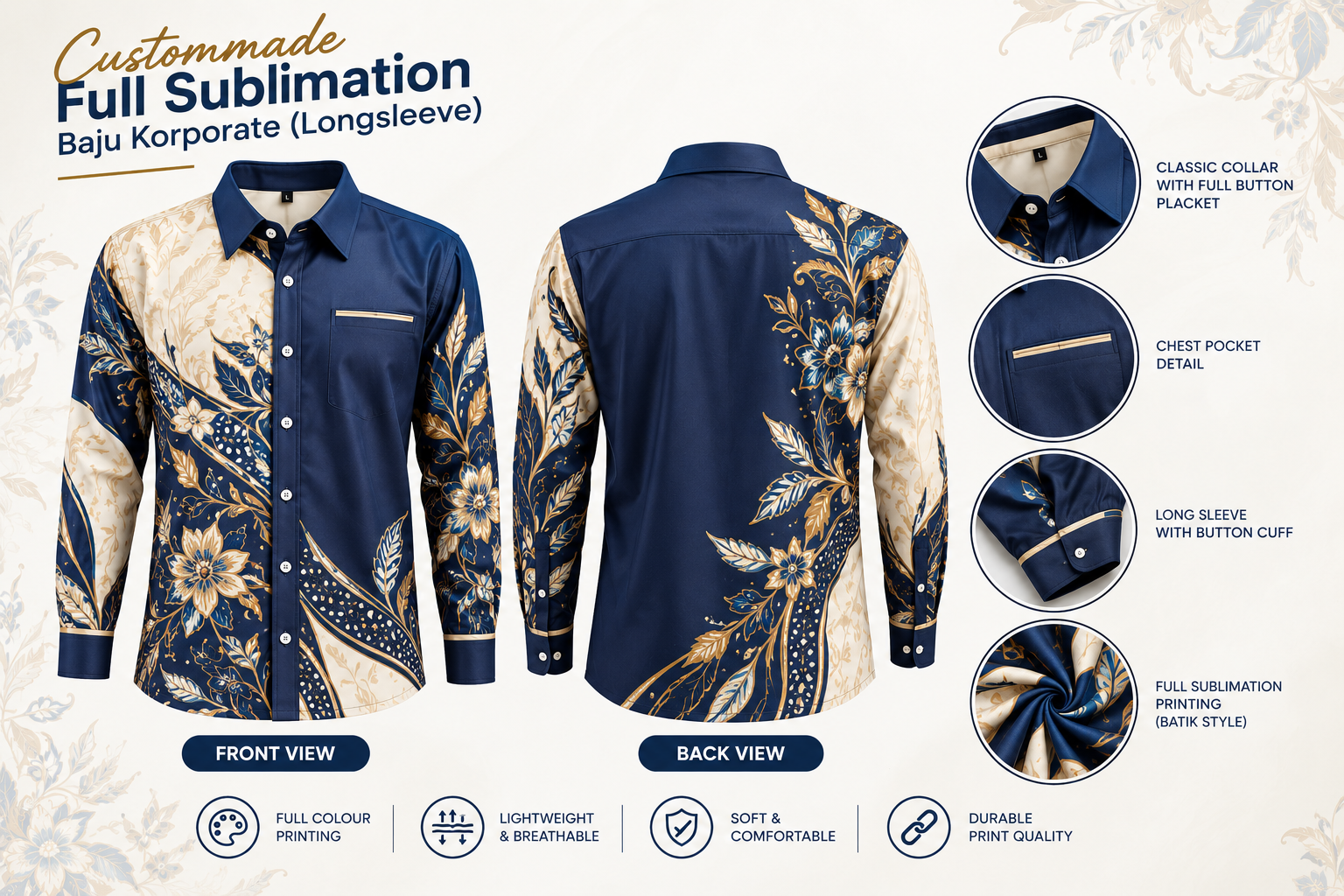 Custommade Full Sublimation Baju Korporate (Longsleeve)
