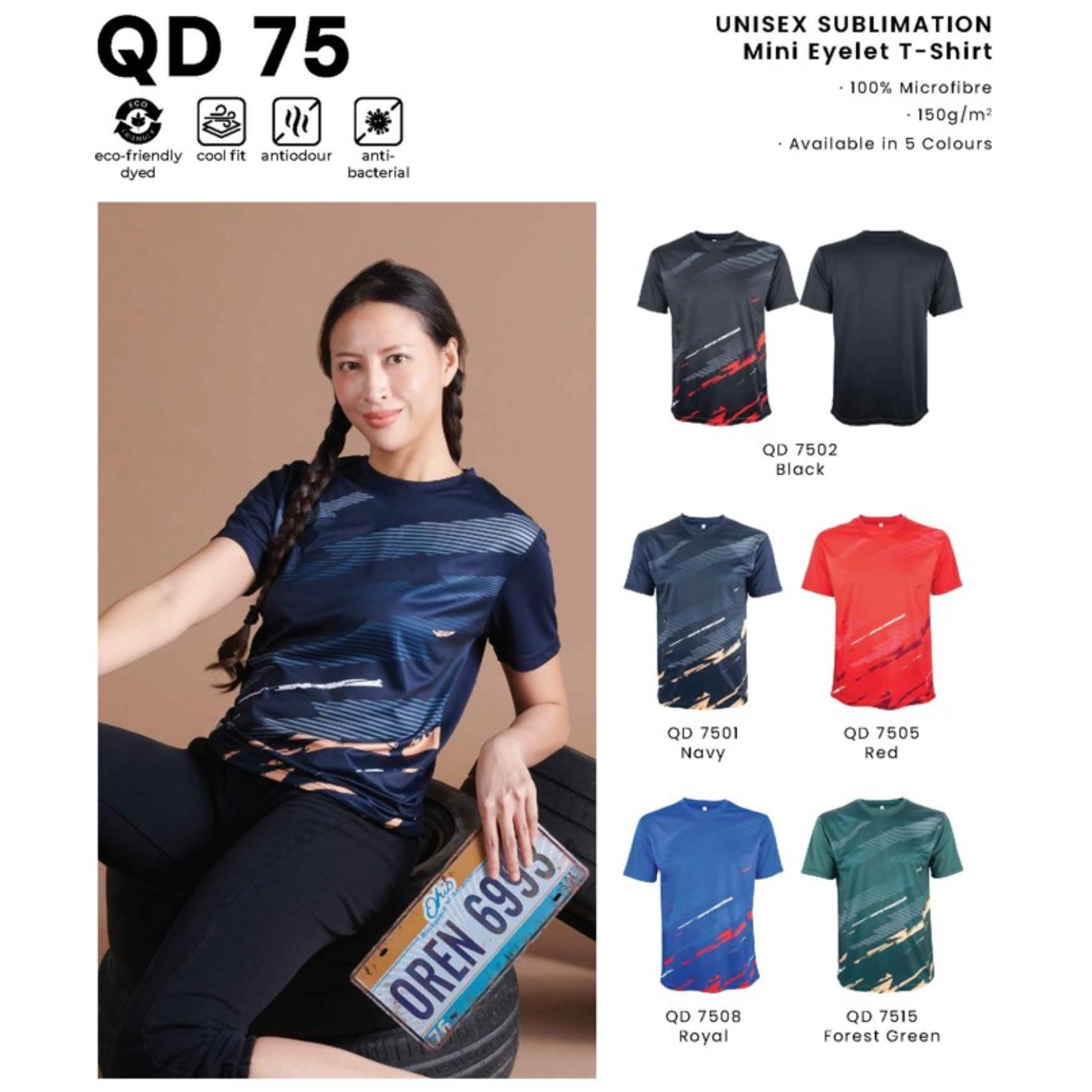 QD 75 UNISEX SUBLIMATION Mini Eyelet T-Shirt