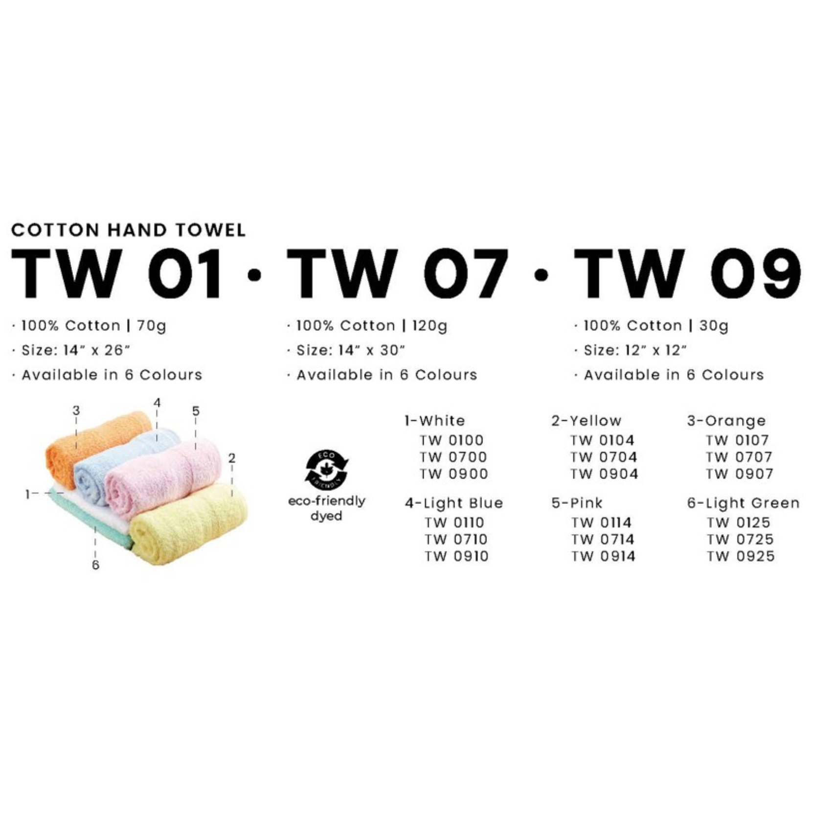 TW 01, 07, 09 COTTON HAND TOWEL