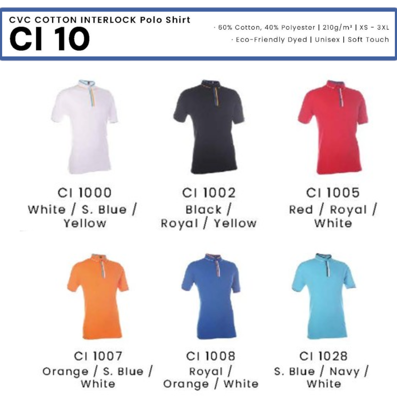 CI 10 CVC COTTON INTERLOCK Polo Shirt