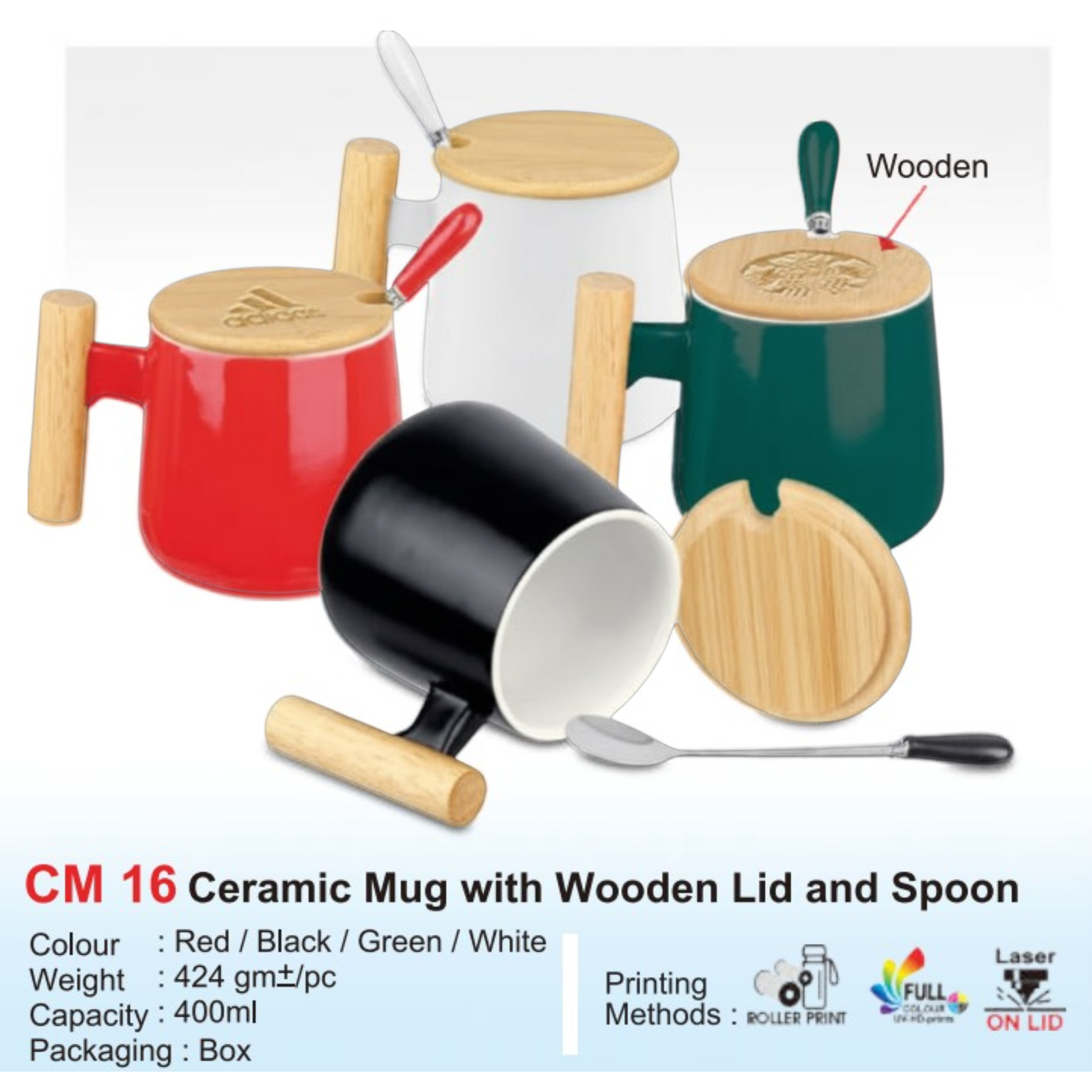 CM 16 Ceramic Mug with Wooden Lid and Spoon