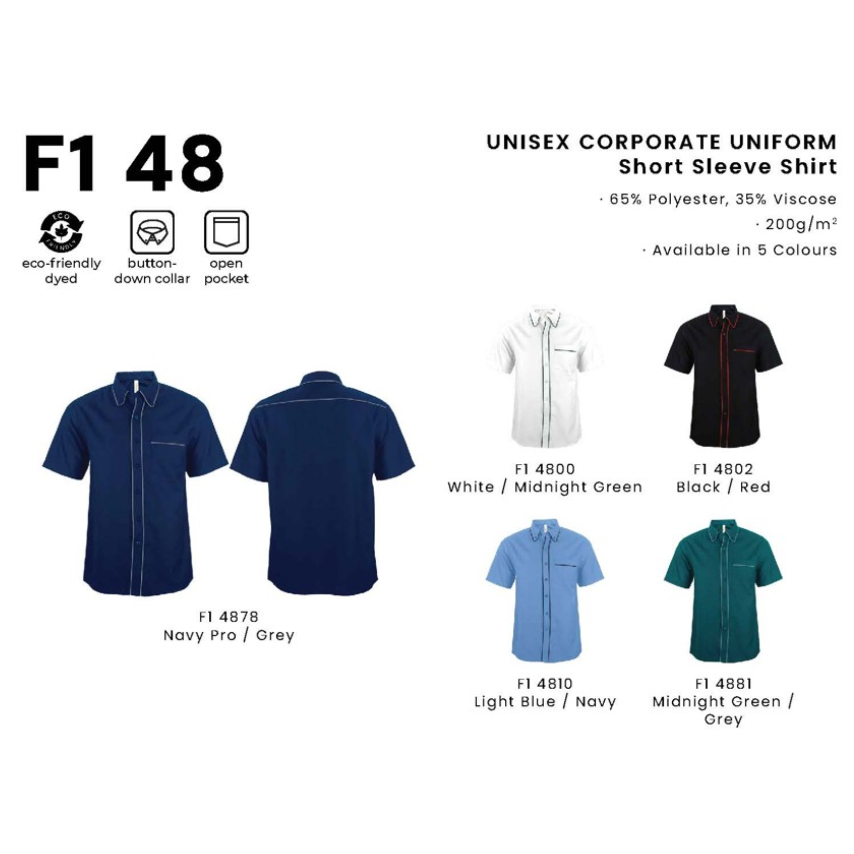 F1 48 UNISEX CORPORATE UNIFORM Short Sleeve Shirt