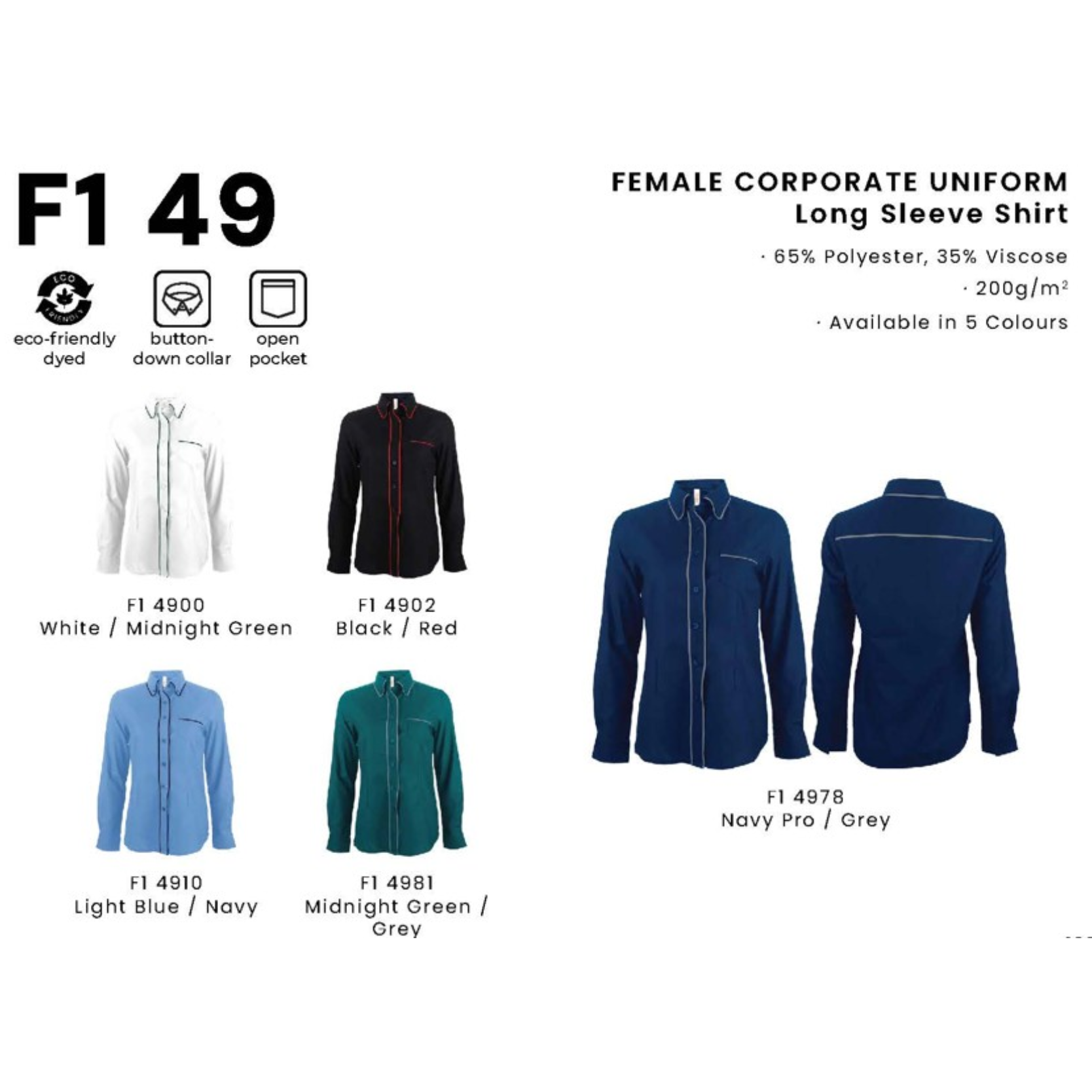 F1 49 FEMALE CORPORATE UNIFORM Long Sleeve Shirt