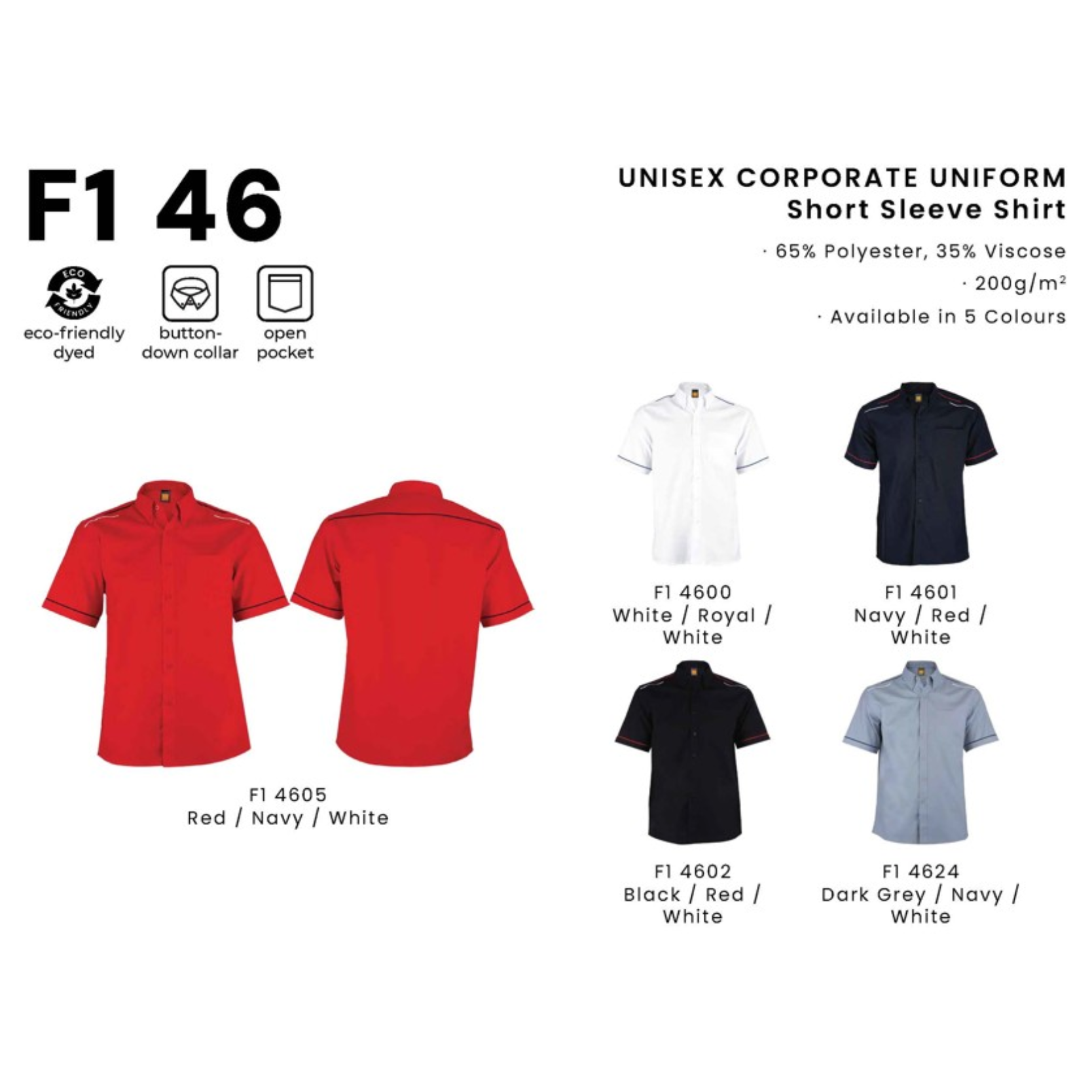 F1 46 UNISEX CORPORATE UNIFORM Short Sleeve Shirt