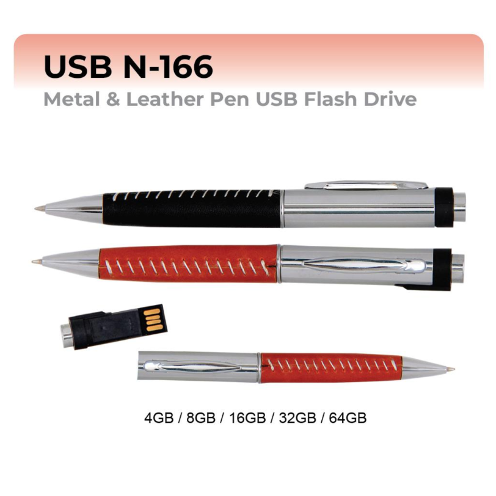 USB N-166 Metal & Leather Pen USB Flash Drive