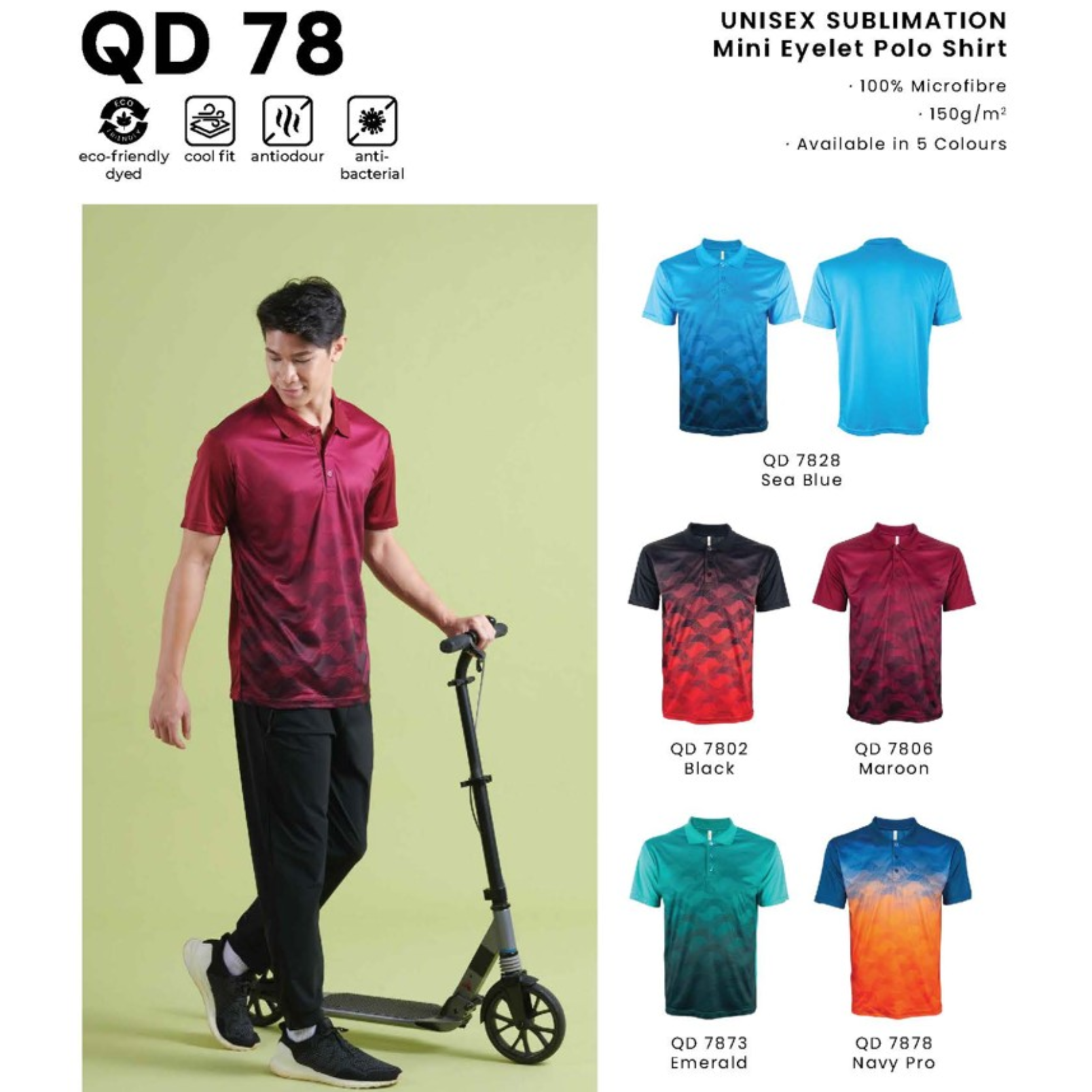 QD 78 UNISEX SUBLIMATION Mini Eyelet Polo Shirt