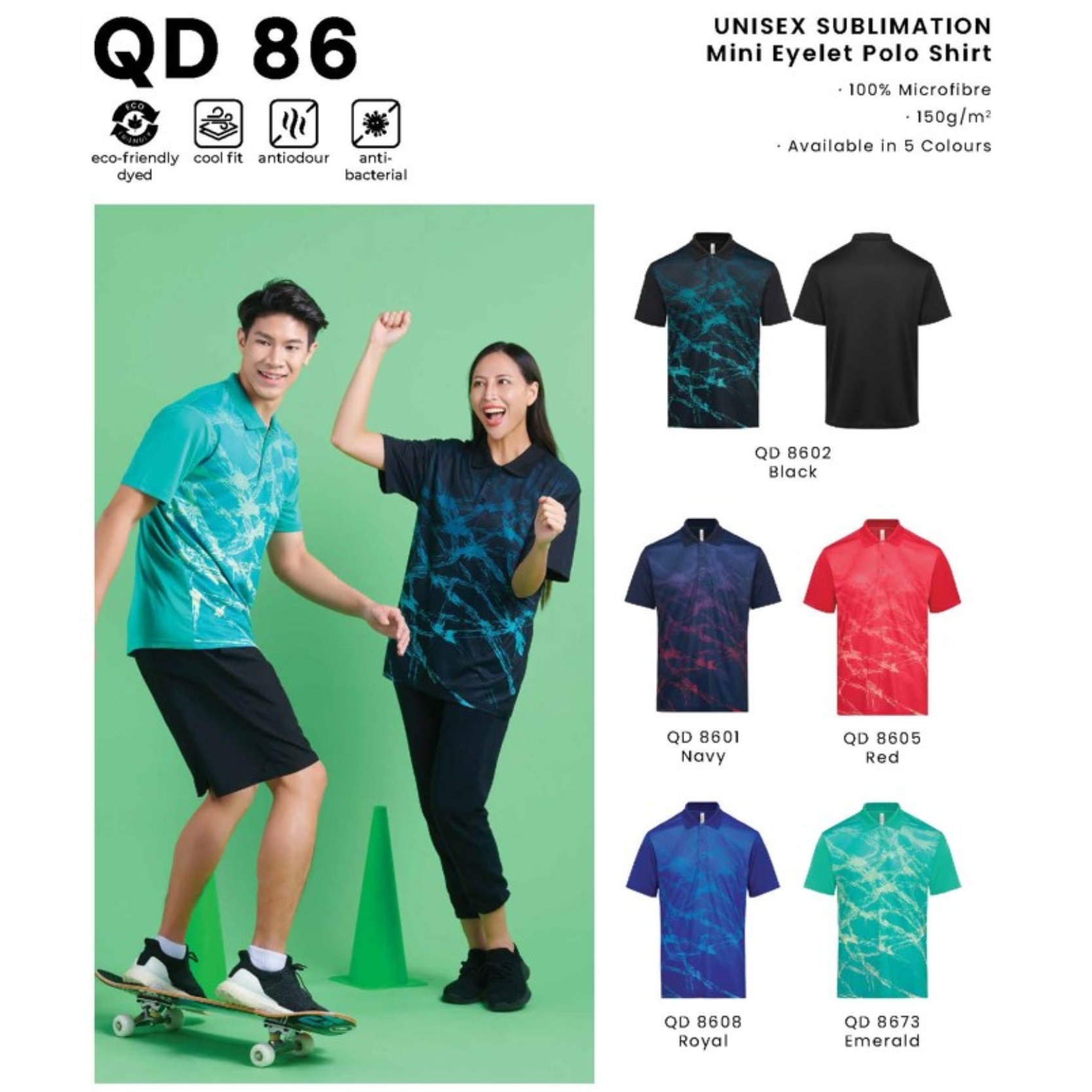 QD 86 UNISEX SUBLIMATION Mini Eyelet Polo Shirt