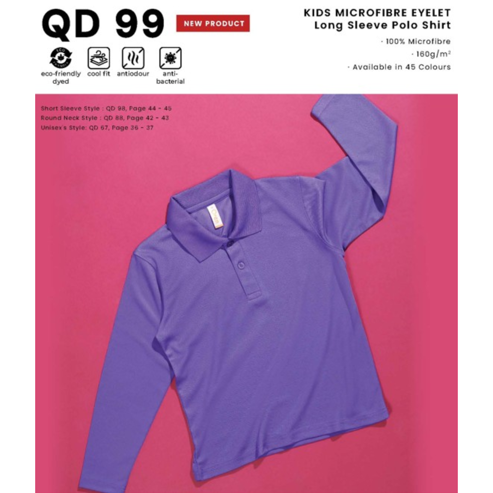 QD 99 KIDS MICROFIBRE EYELET Long Sleeve Polo Shirt