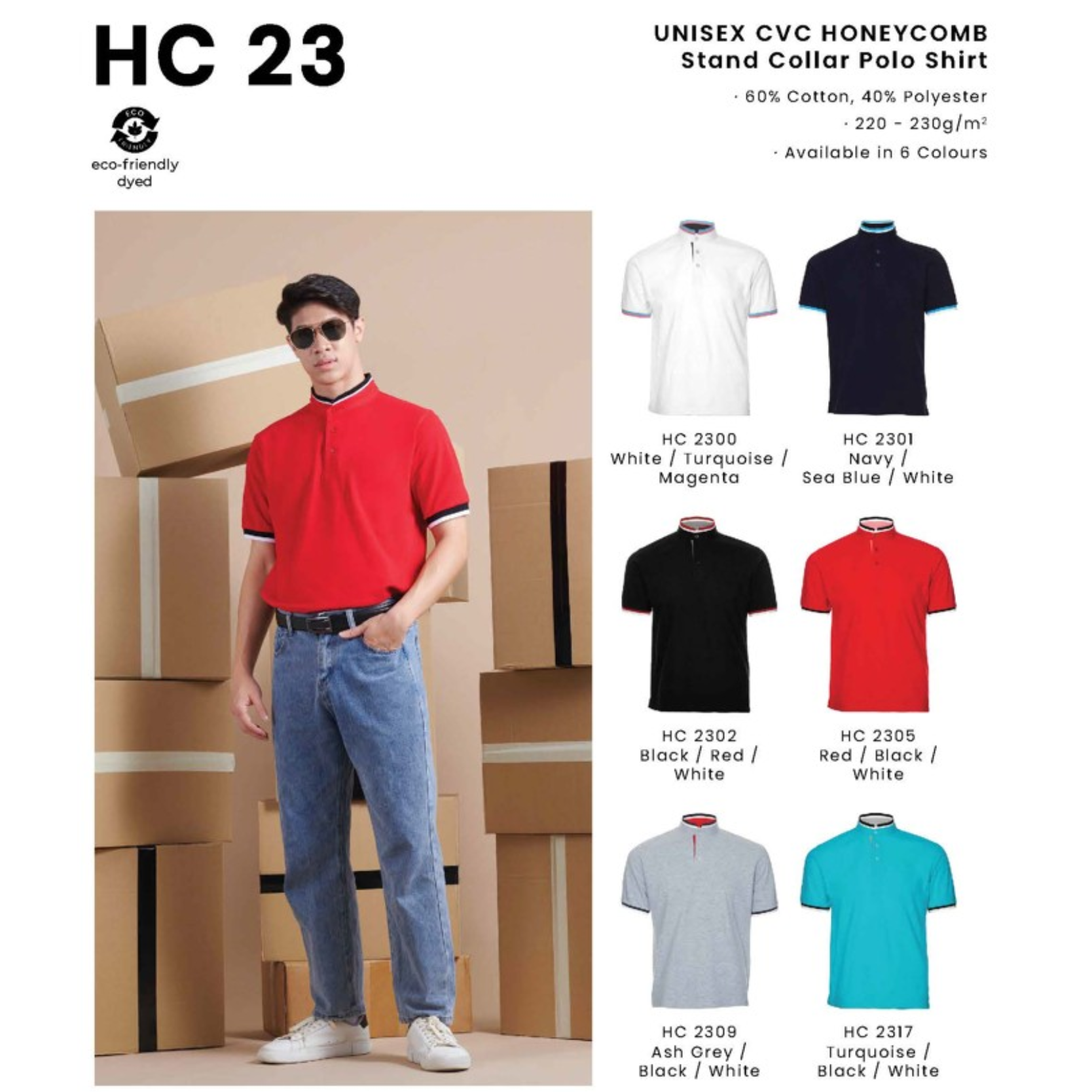 HC 23 UNISEX CVC HONEYCOMB Stand Collar Polo Shirt