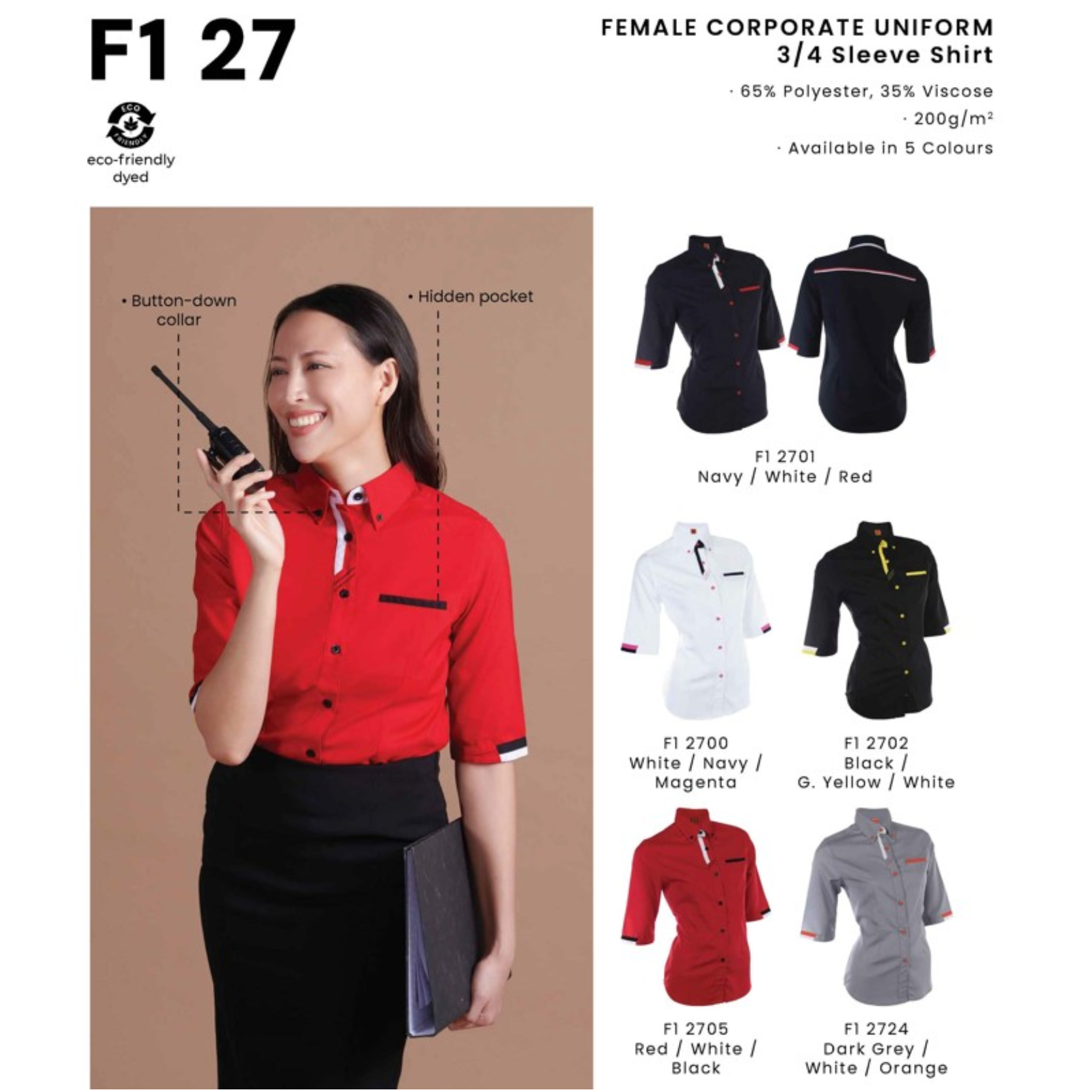 F1 27 FEMALE CORPORATE UNIFORM 3/4 Sleeve Shirt