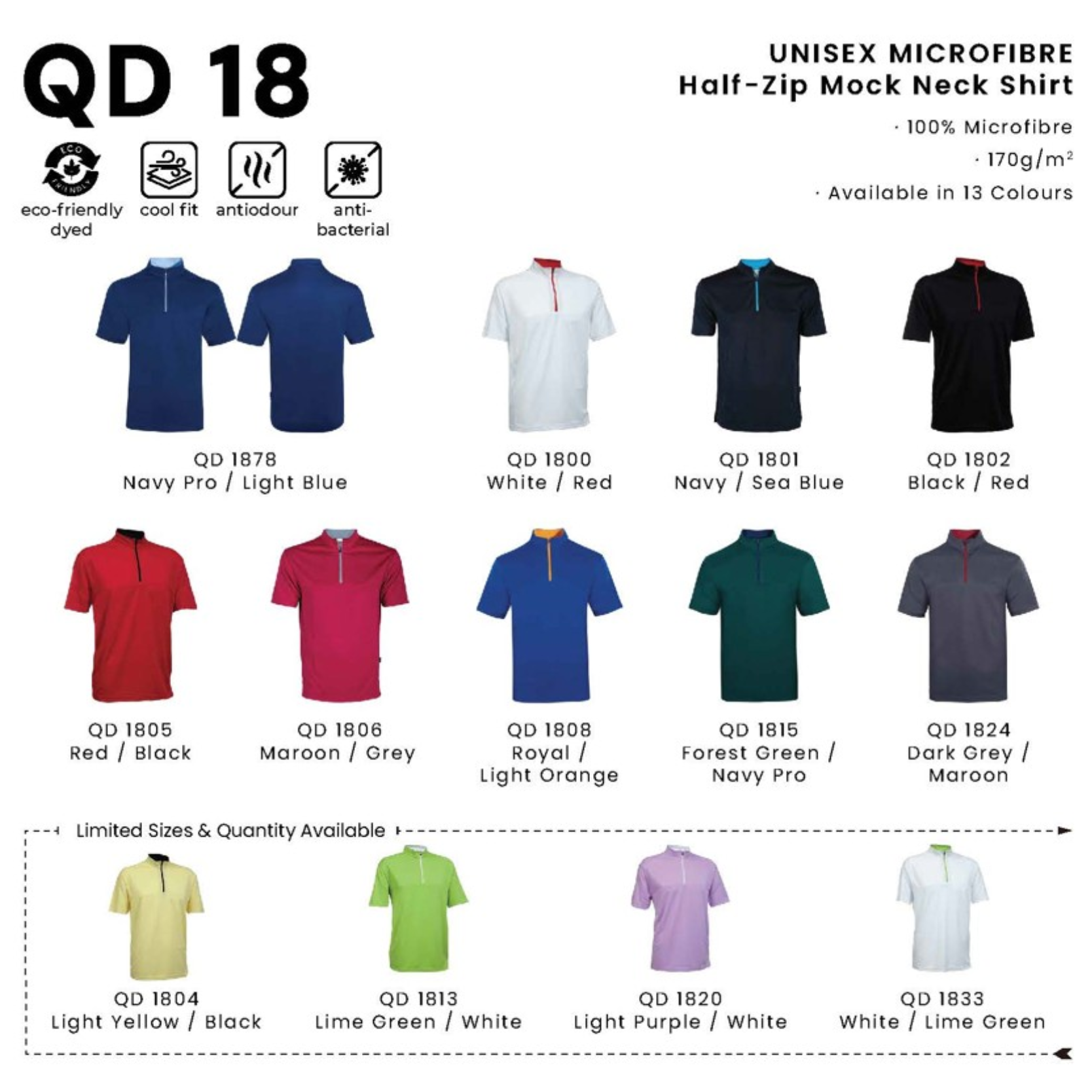 QD 18 UNISEX MICROFIBRE Half-Zip Mock Neck Shirt